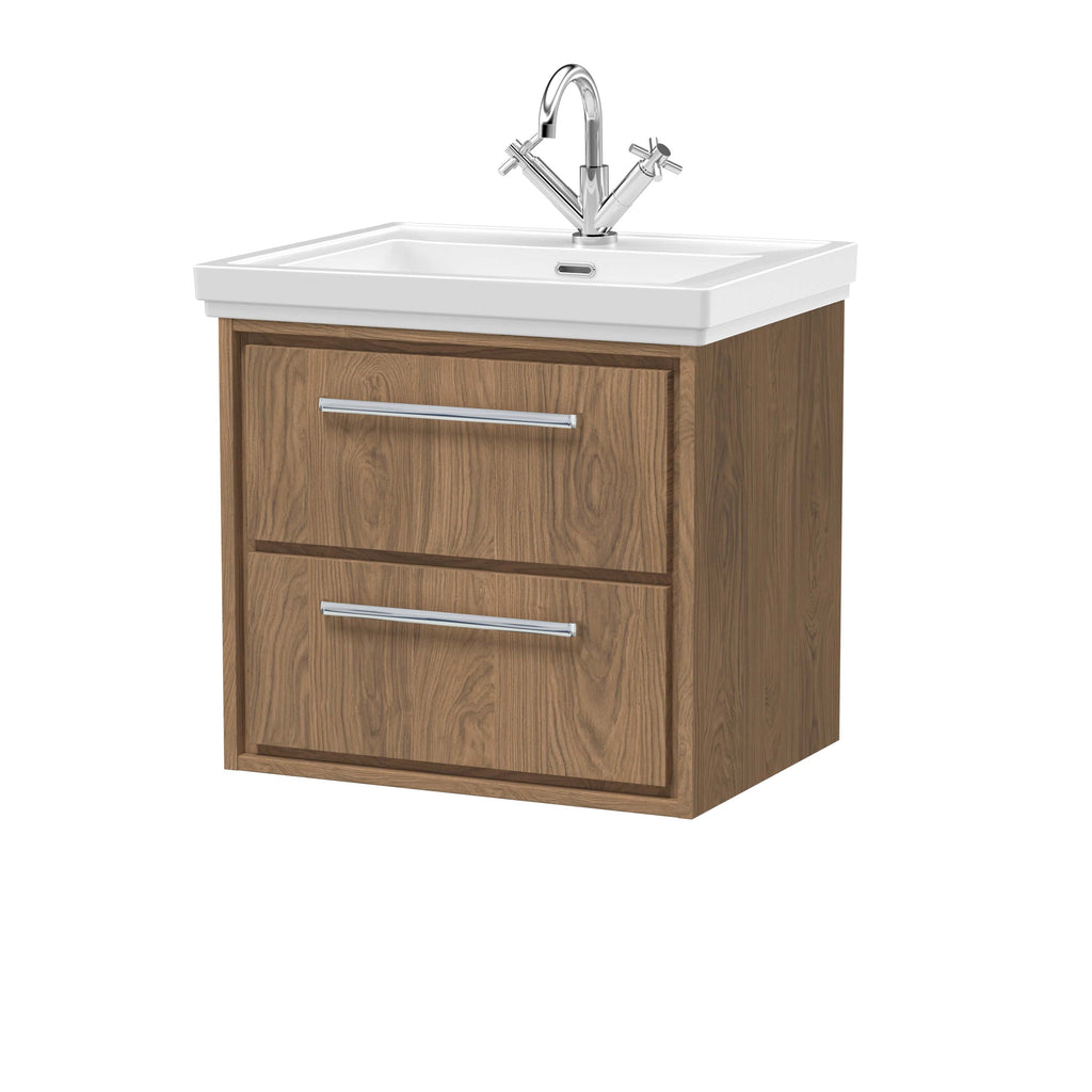 Modern wooden bathroom vanity with integrated sink and chrome faucet - perfect for contemporary bathroom design. Durable storage drawers for organising toiletries and essentials.