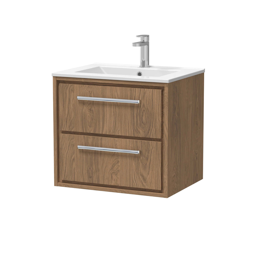 Modern wooden bathroom vanity with integrated sink and chrome handles, designed for stylish and functional bathroom storage solutions. Ideal for contemporary bathrooms seeking elegance and practicality.