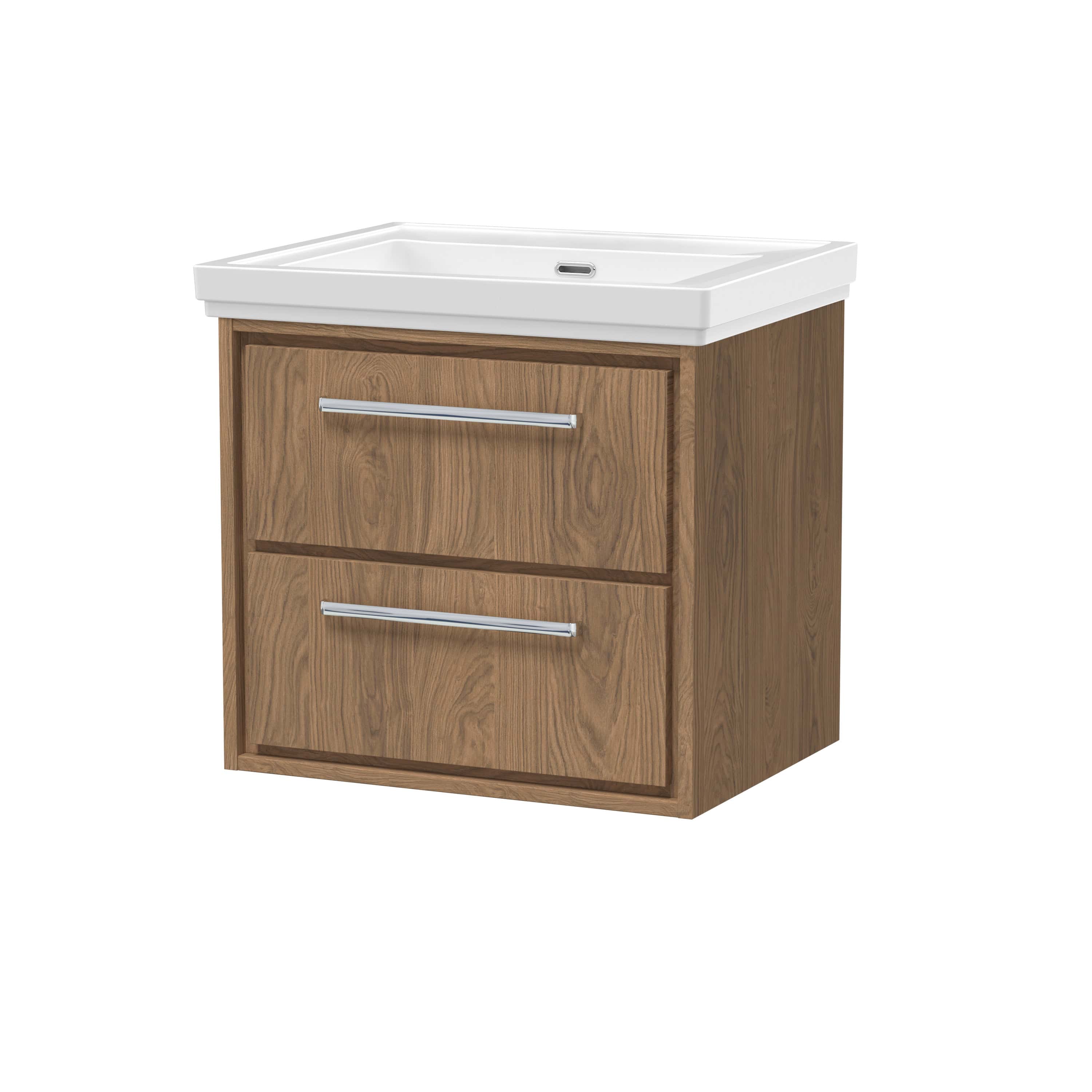 Modern bathroom vanity with wood finish and white ceramic sink, designed for stylish bathroom storage and organisation. Perfect for contemporary bathroom interiors.