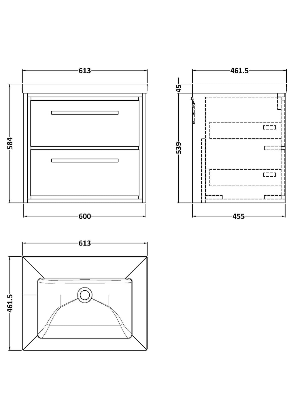 High-quality bathroom vanity unit with two drawers, designed for modern bathrooms, featuring sleek handles and ample storage space, perfect for organising bathroom essentials.