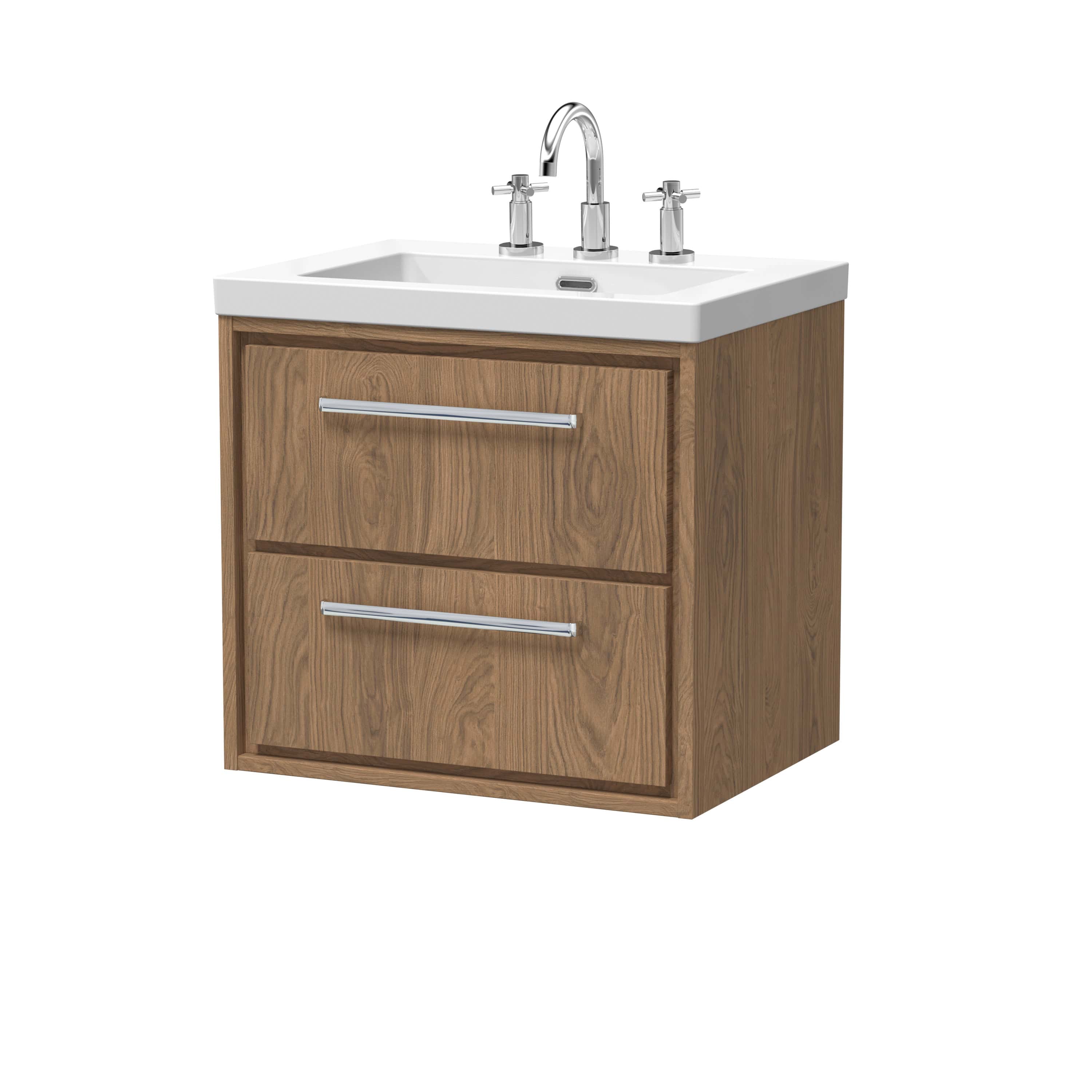 Modern wooden bathroom vanity with white ceramic sink and chrome fixtures, ideal for contemporary bathroom upgrades.