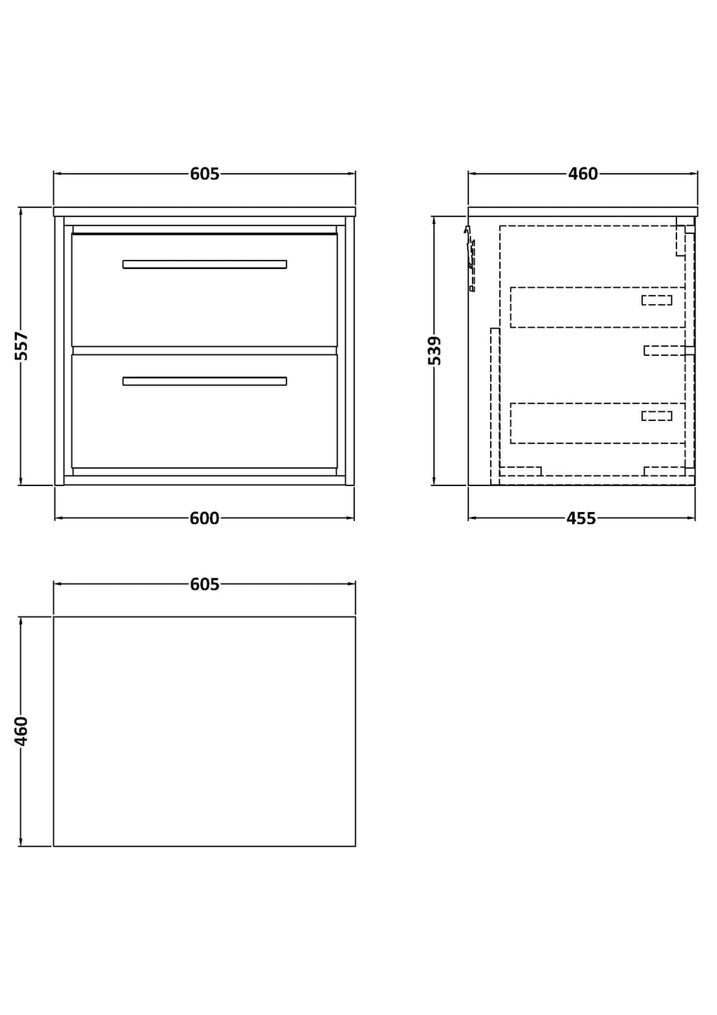 Modern bathroom vanity unit with two drawers, sleek design, and ample storage – perfect for contemporary Bubly bathrooms.