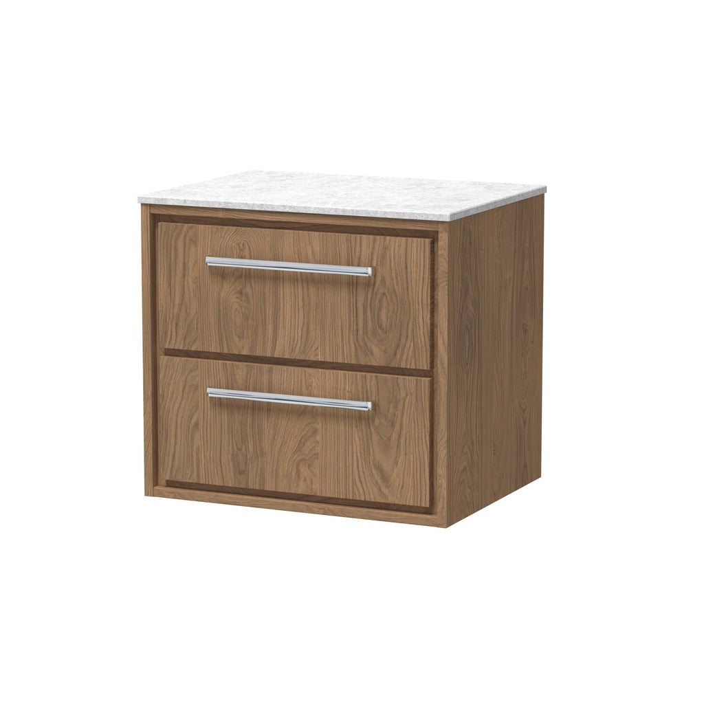 Natural wood bathroom vanity with a marble top for modern bathroom designs. Stylish storage solution with sleek chrome handles, perfect for creating a functional and elegant bathroom space.