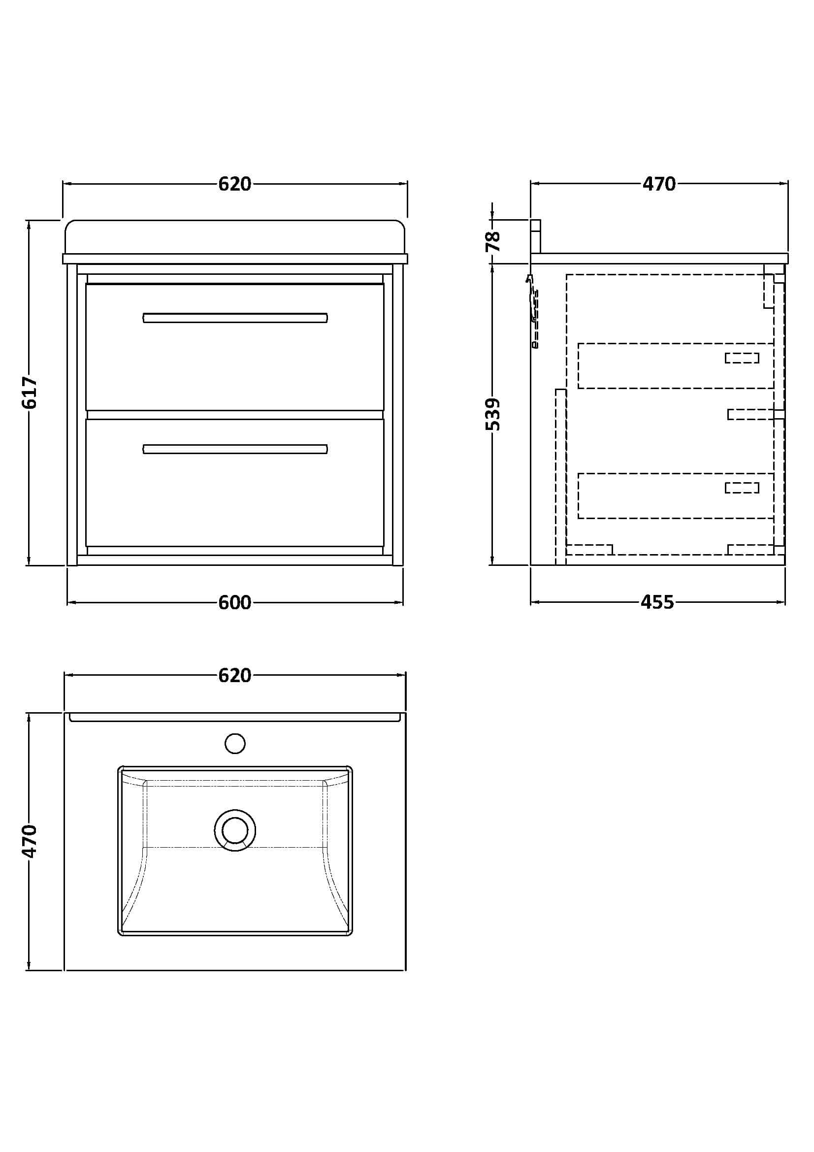 Modern bathroom vanity unit with two drawers, sleek design, and durable finish for contemporary bathrooms.