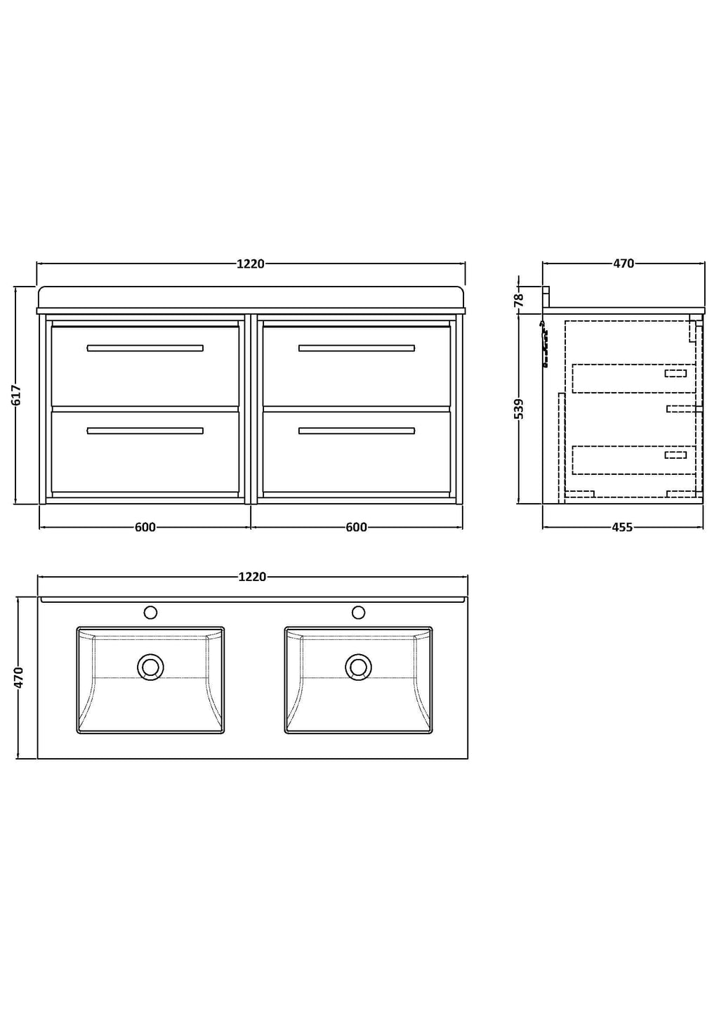 Sleek double vanity bathroom unit with storage drawers and a dual sink design, ideal for modern bathrooms and en-suites in the UK. Perfect for contemporary bathroom refurbishments.