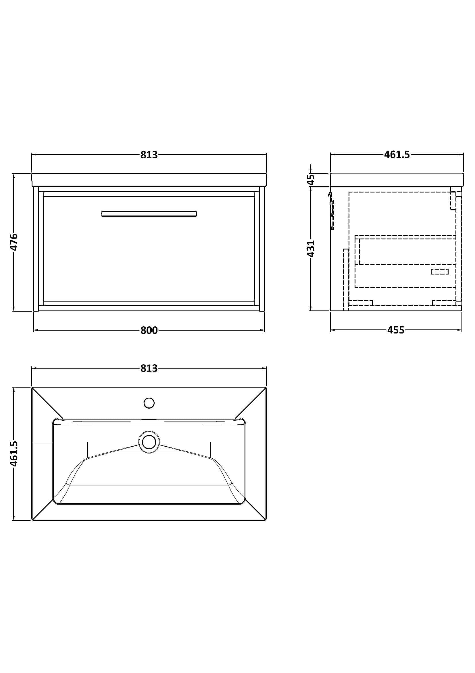 Elegant bathroom vanity unit with sleek storage drawer and precise dimensions for modern bathroom design, ideal for space optimisation and stylish bathroom organisation.