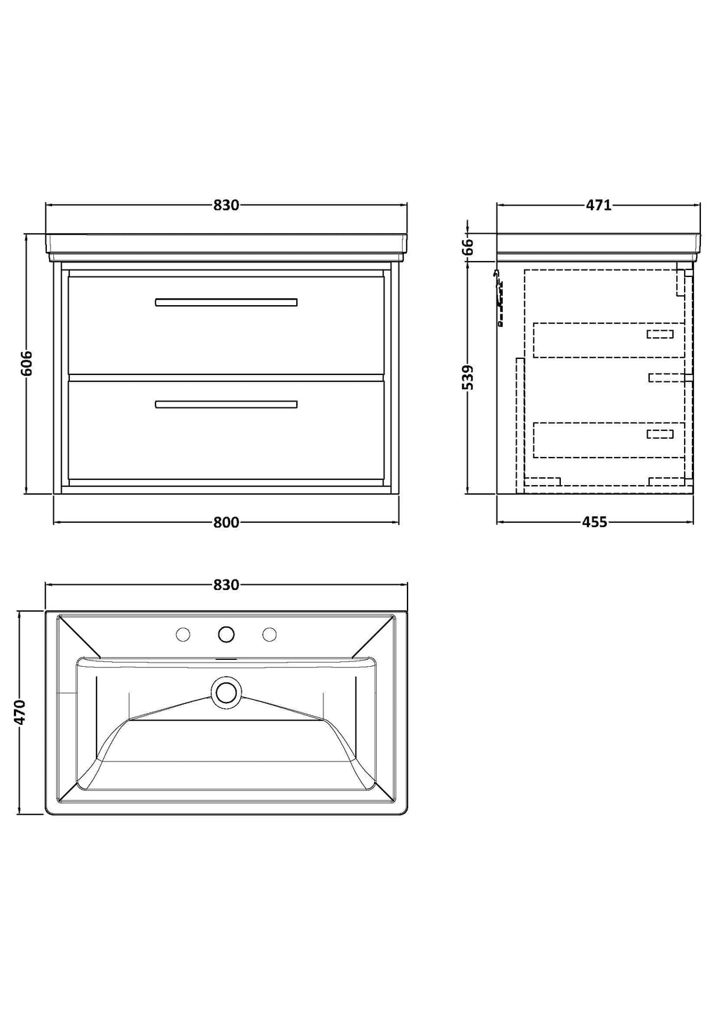 Modern white bathroom vanity with drawers, featuring detailed technical specifications for stylish and functional Bubly Bathrooms.