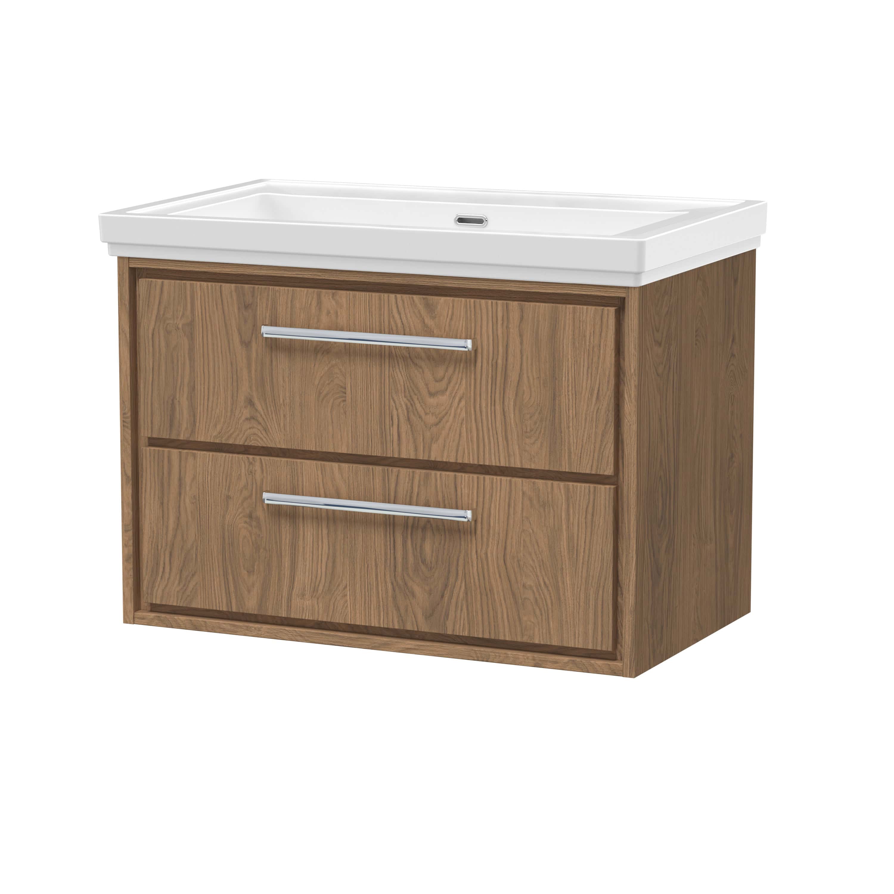 Wooden bathroom vanity with integrated sink and storage drawers, modern design, ideal for contemporary bathrooms, made of durable materials for long-lasting use.