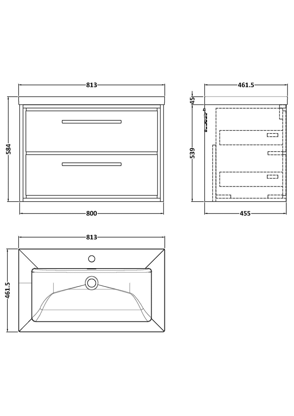 Sleek modern bathroom vanity with two spacious drawers, ideal for bathroom storage and organisation, featuring clean lines and durable materials.