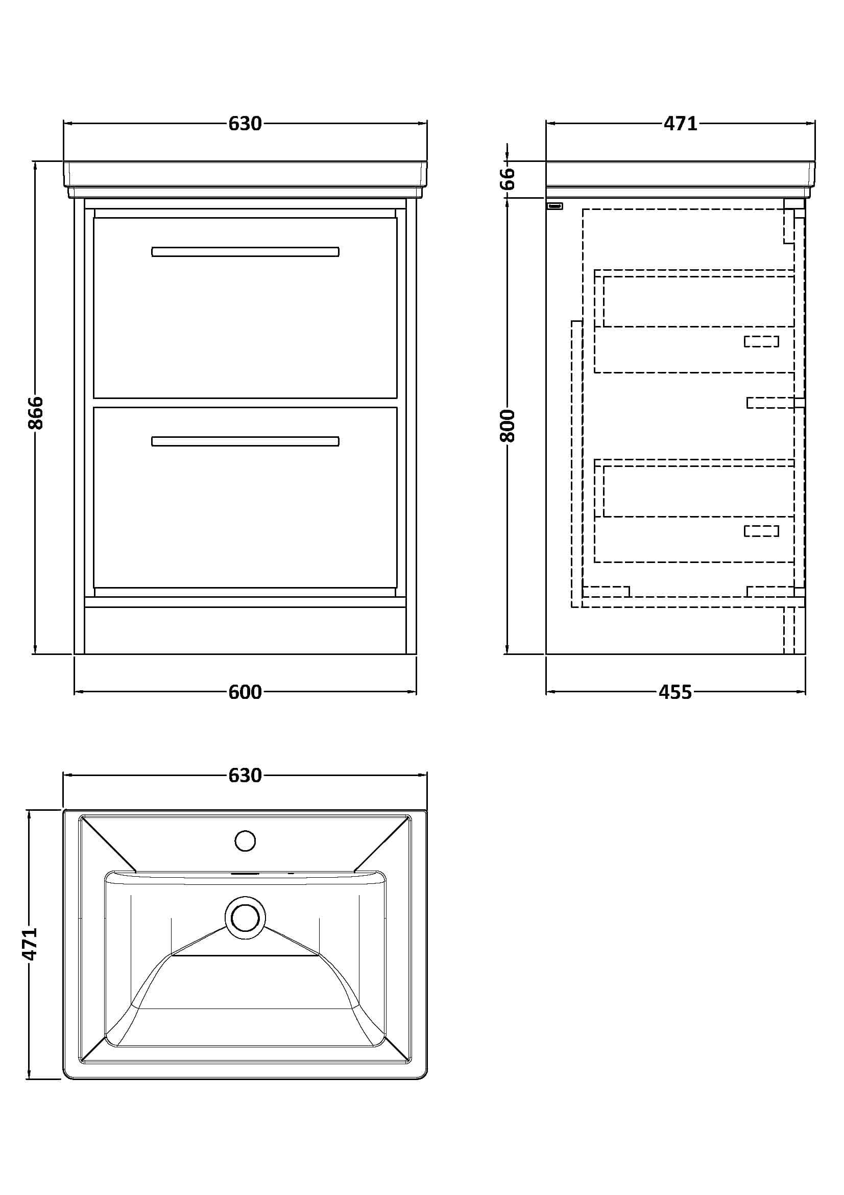 Sleek bathroom vanity unit with two drawers, modern design, MDF finish, suitable for contemporary bathrooms, from Bubly Bathrooms UK.