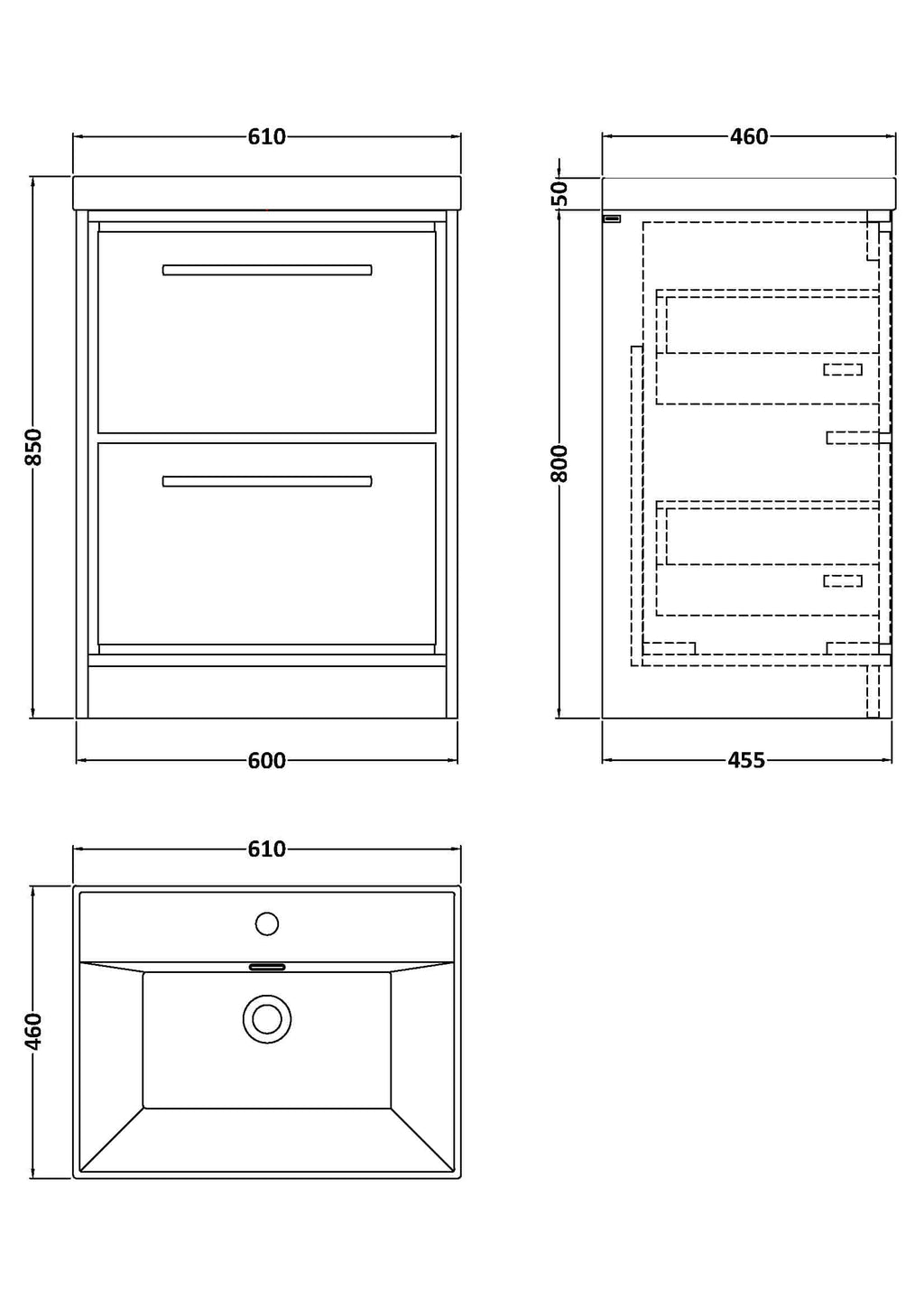 Sleek modern bathroom vanity unit with two drawers, durable construction, and ample storage space, ideal for contemporary bathroom design.