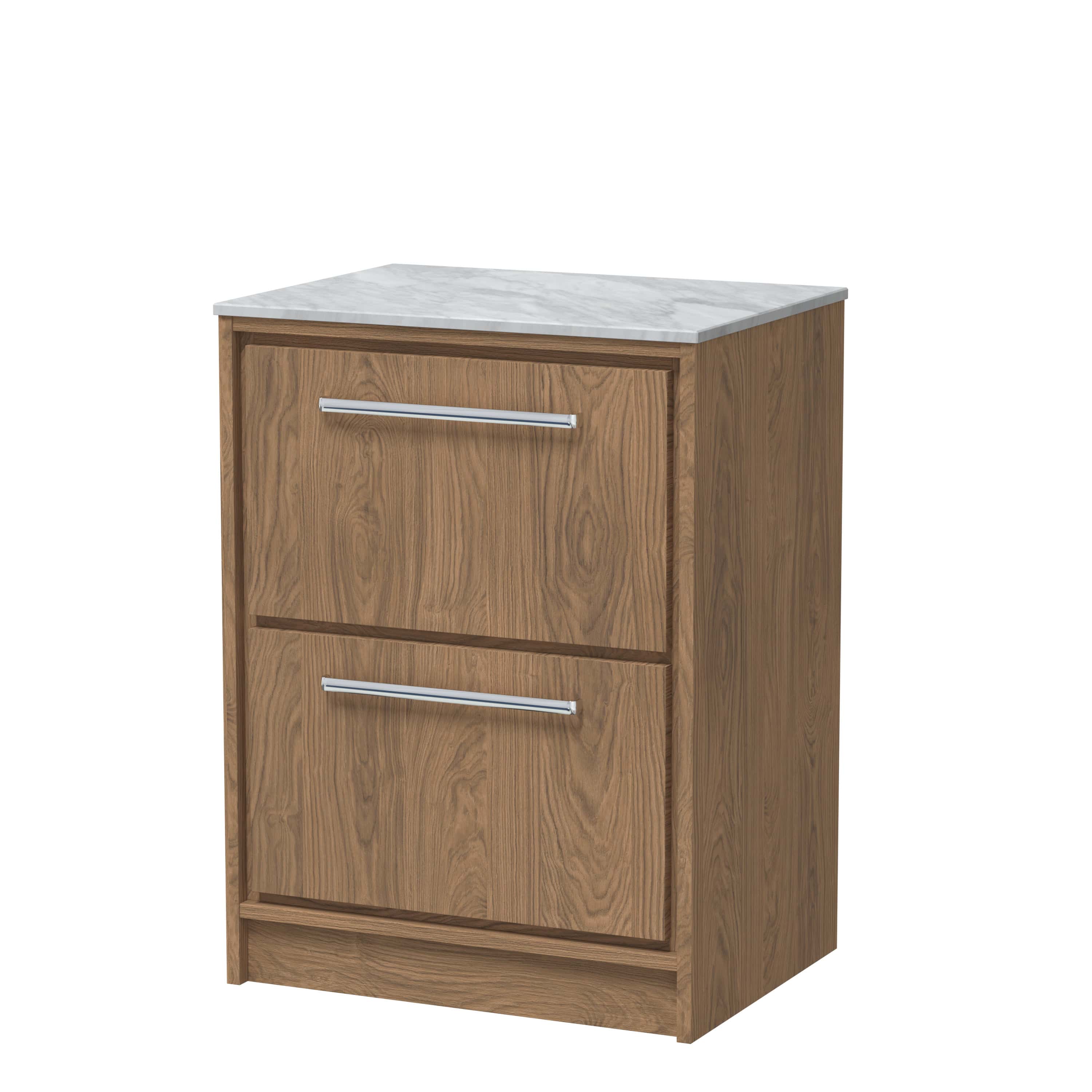 Elegant bathroom vanity unit with natural wood finish and marble top, perfect for modern bathroom storage solutions and enhancing bathroom aesthetics.