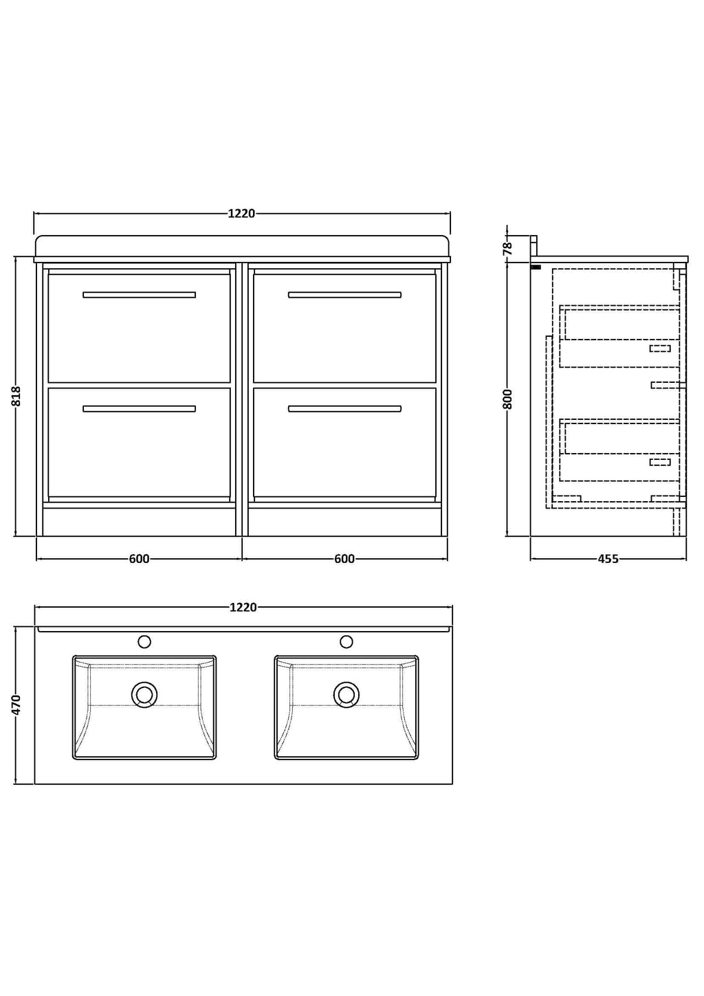 Double sink bathroom vanity unit with storage drawers, ideal for modern bathrooms. Features sleek design and ample space for organisation, perfect for enhancing your bathroom decor with style and functionality.