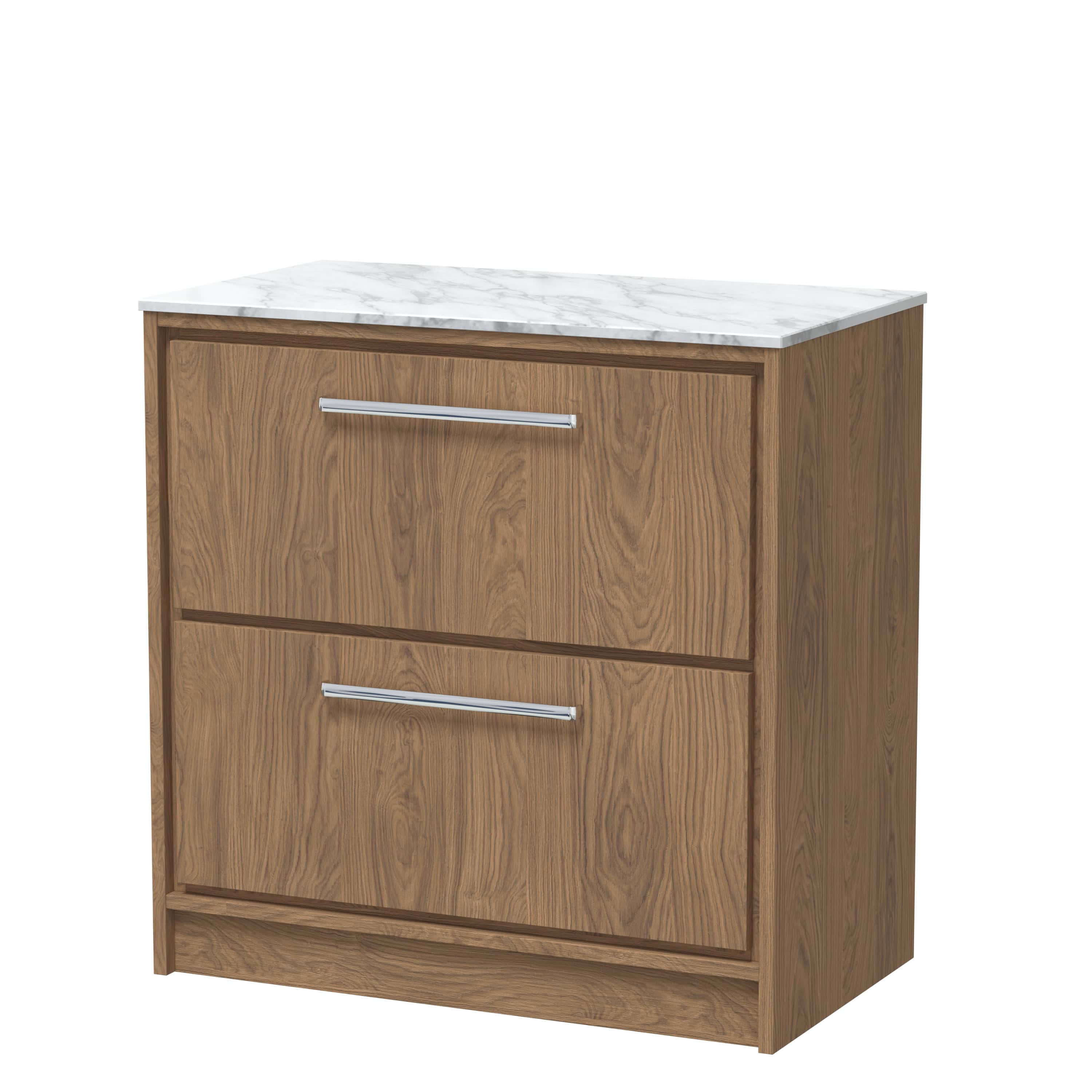 Stylish bathroom vanity cabinet with a elegant wood finish and marble top, perfect for contemporary bathroom decor, offering storage and sophistication.