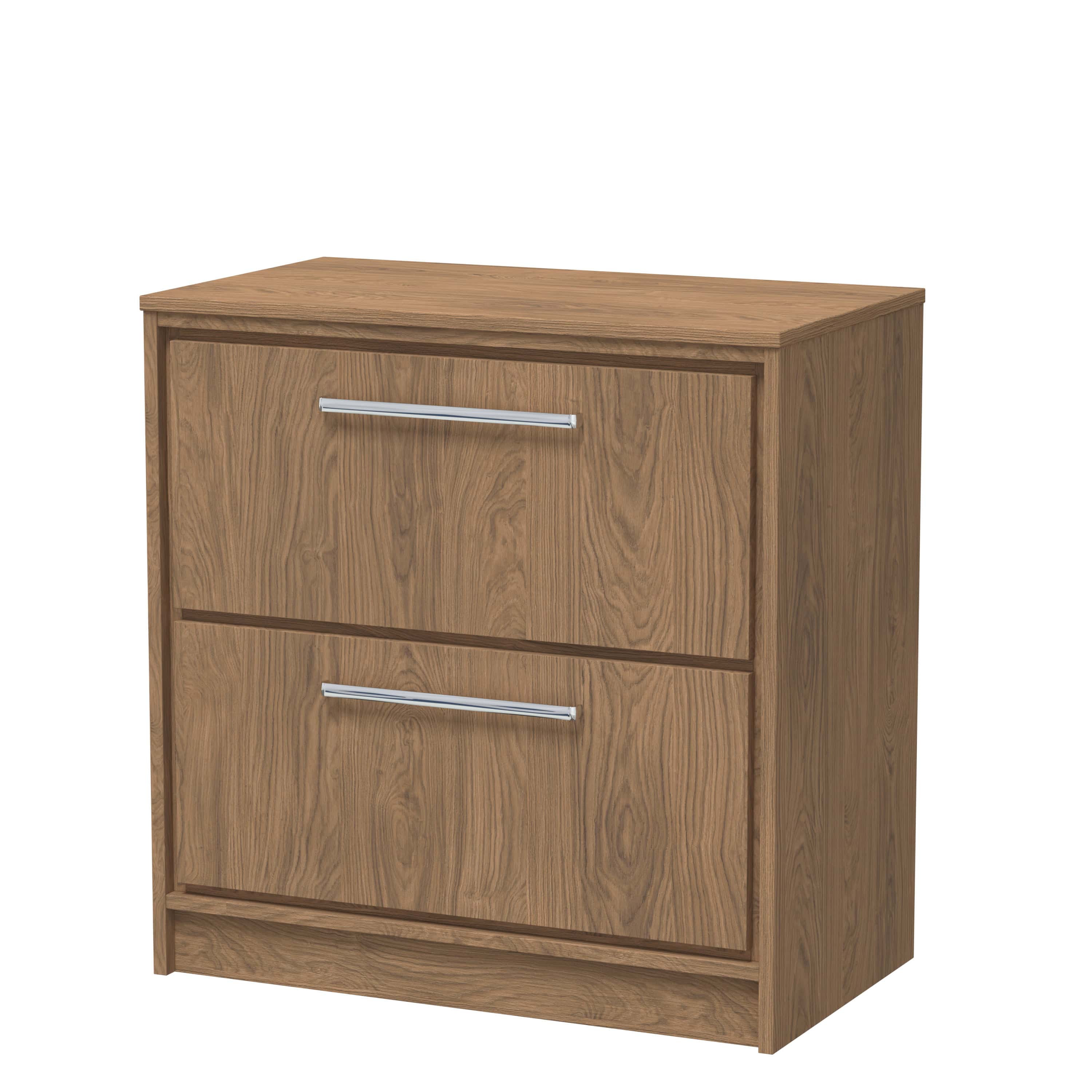 Stylish wooden bathroom cabinet with chrome handles, ideal for storage and organisation in modern bathroom spaces, enhancing bathroom decor and functionality.