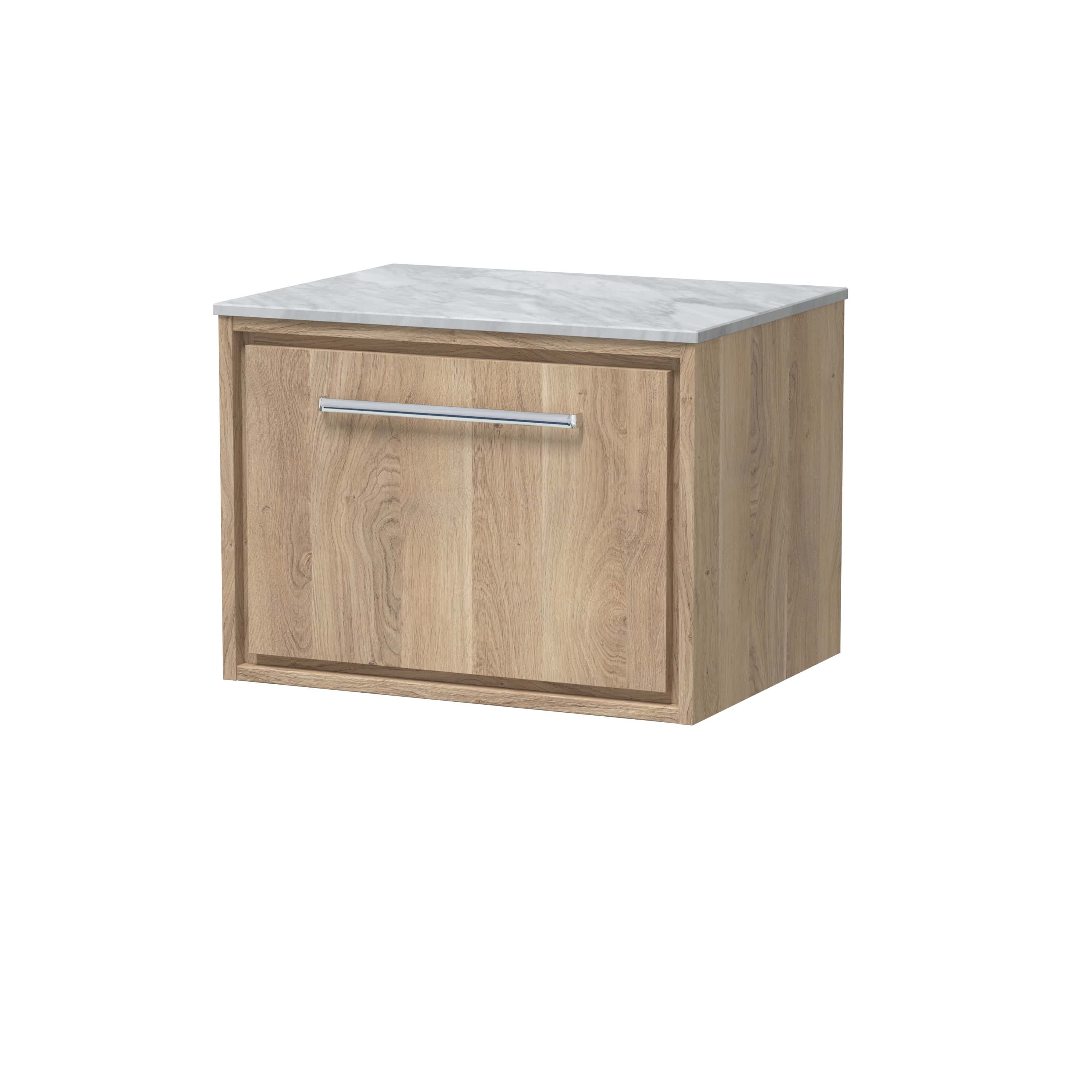 Modern wooden bathroom vanity with marble top, sleek handle, suitable for contemporary bathroom decor, durable fixtures, and elegant design.