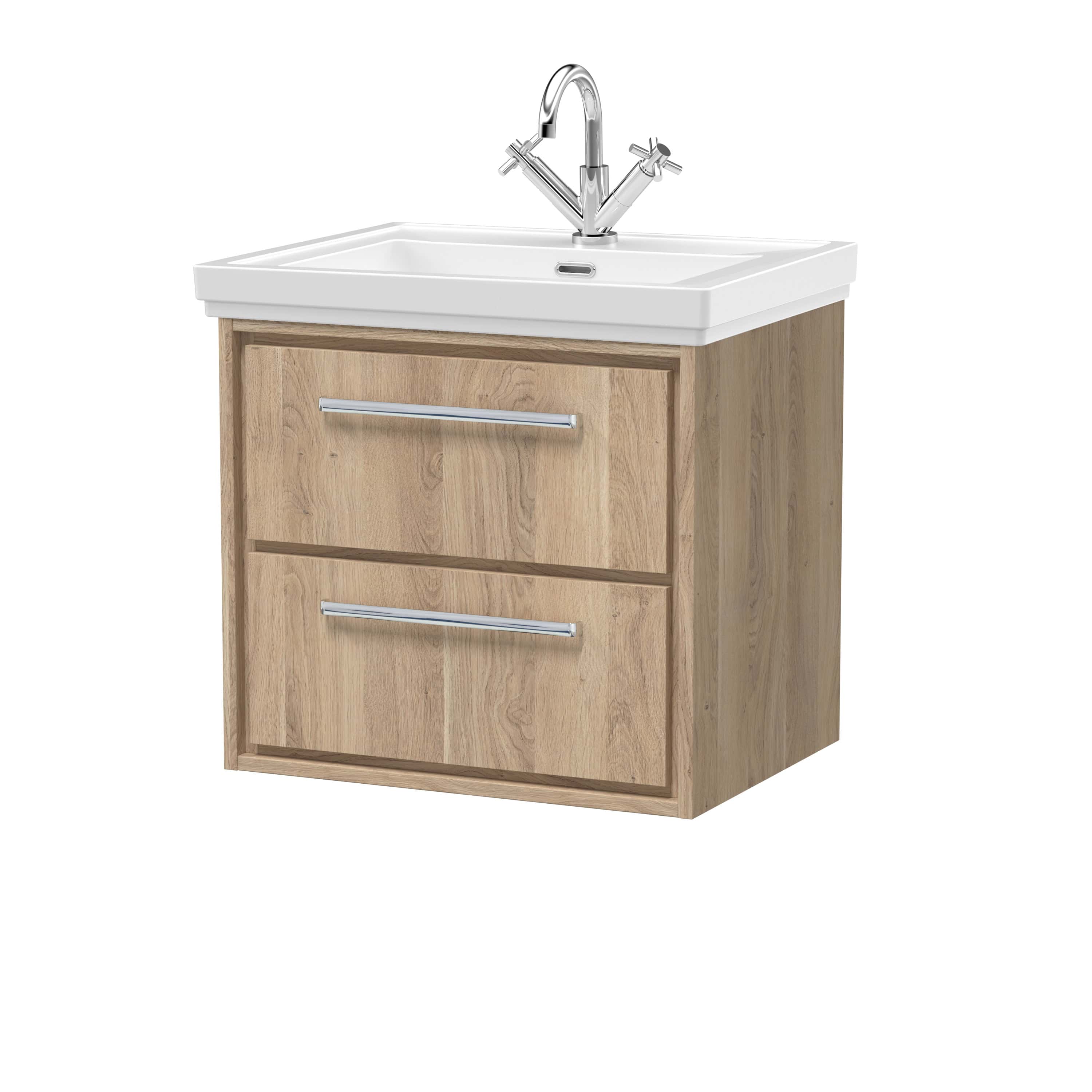 Modern bathroom vanity with wood finish and ceramic sink, featuring sleek chrome handles, ideal for bathroom renovation and stylish bathroom fixtures.