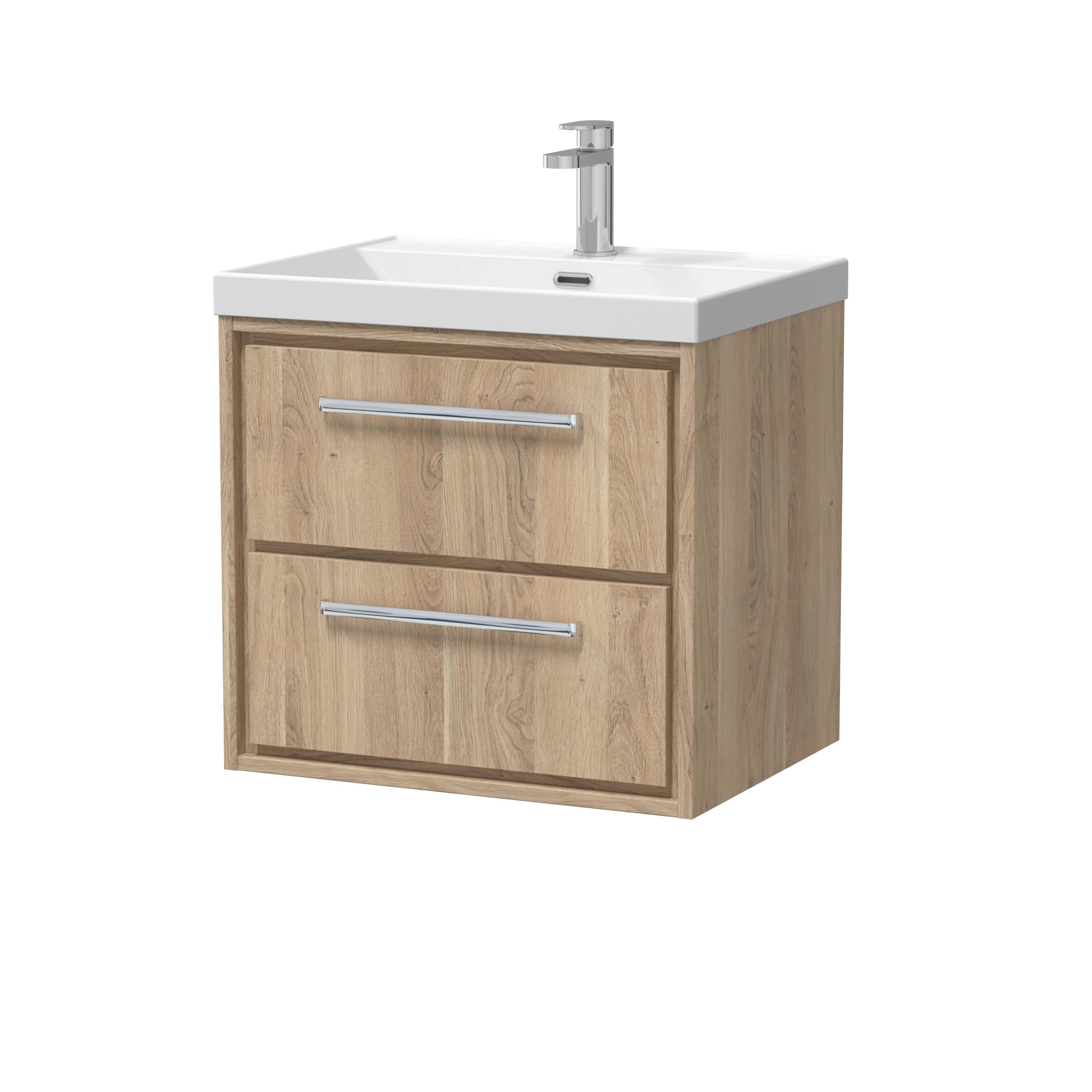 Contemporary wooden bathroom vanity with a white ceramic sink and chrome fixtures, ideal for modern bathroom remodels and storage solutions. Perfect for creating a stylish, functional space.