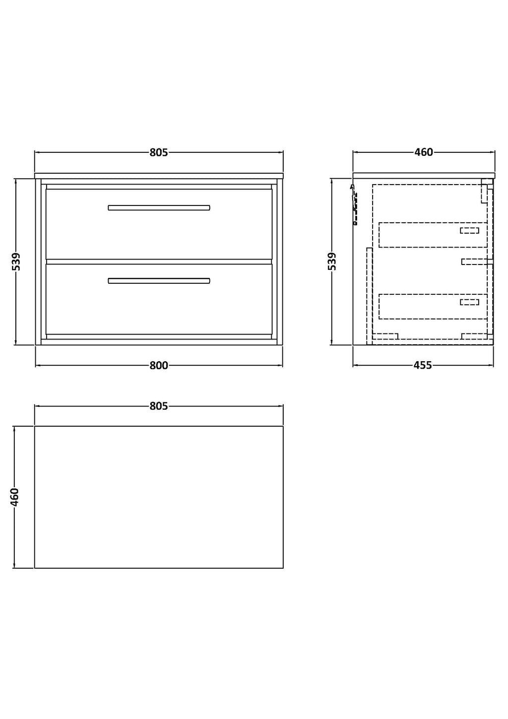 Modern two-drawer bathroom vanity unit with sleek design and ample storage, ideal for contemporary bathrooms. Features precise measurements for easy installation and optimal space utilisation.
