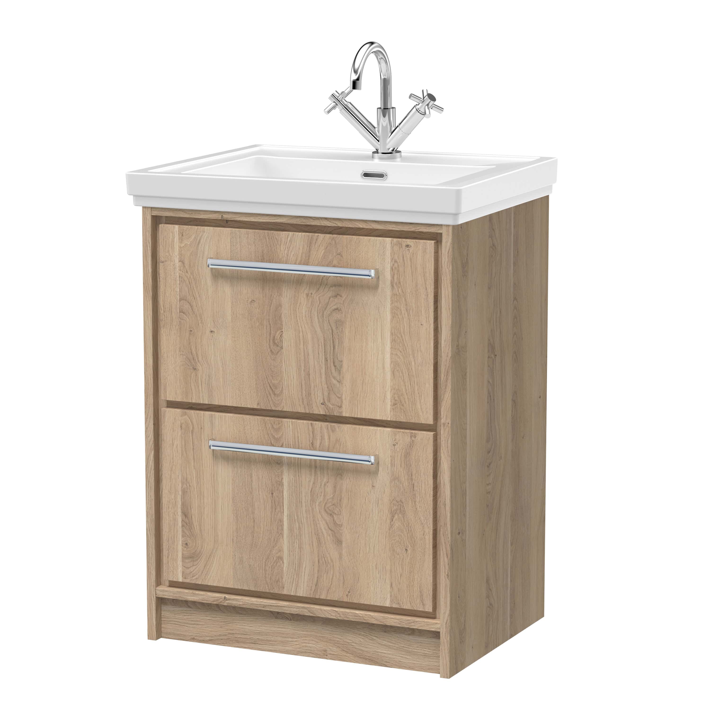 Modern bathroom vanity with a white ceramic sink, chrome fixtures, and natural wood finish cabinetry for stylish and functional bathroom storage solutions.