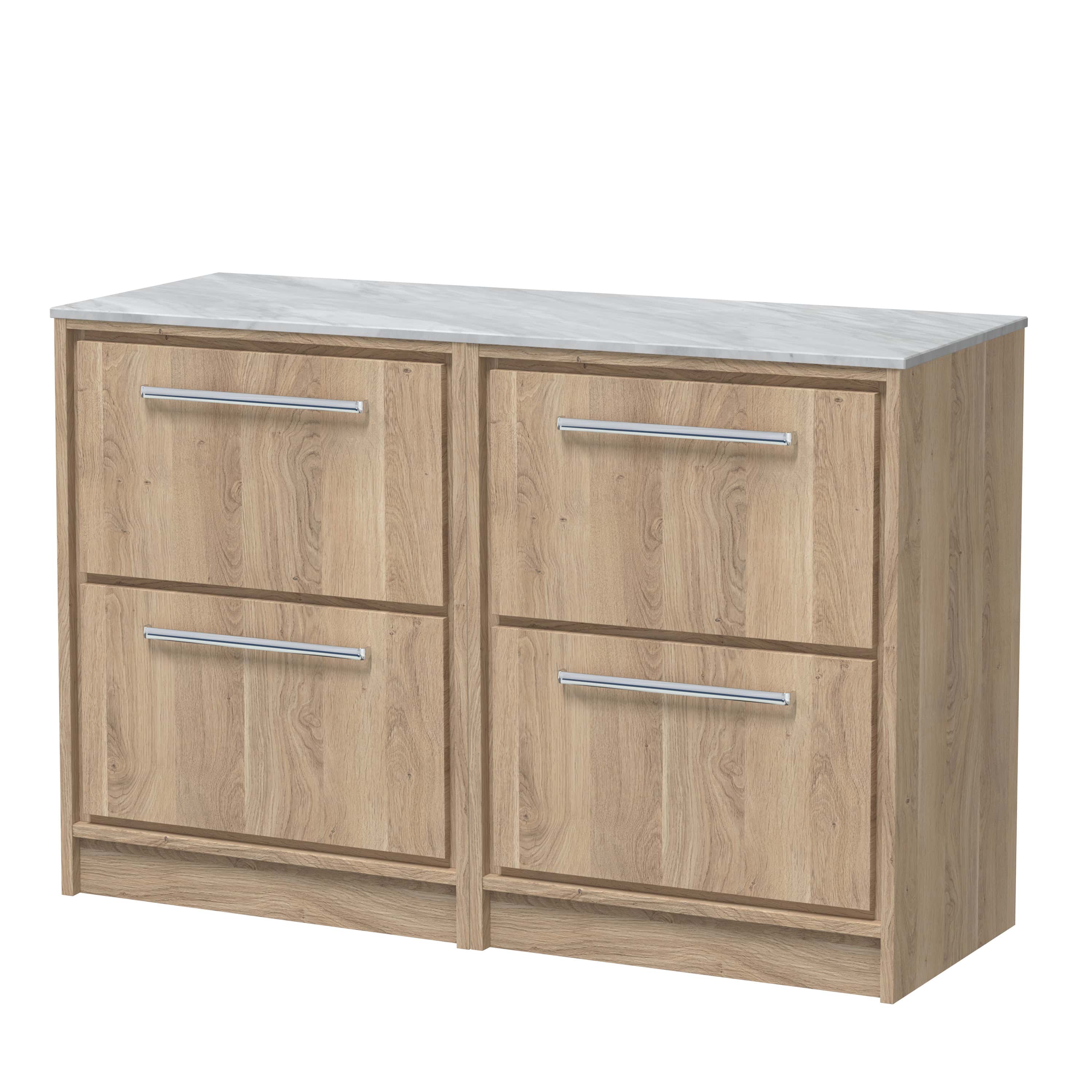 Natural wooden bathroom cabinet with marble top, modern design, ample storage with four drawers, stainless steel handles, perfect for contemporary bathroom decor.
