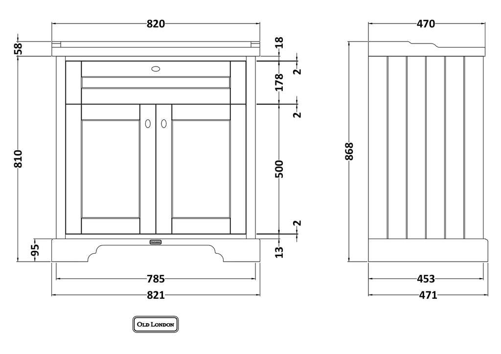 Elegant bathroom vanity unit with detailed technical drawing, showcasing dimensions and design features, perfect for custom bathroom renovations and storage solutions.