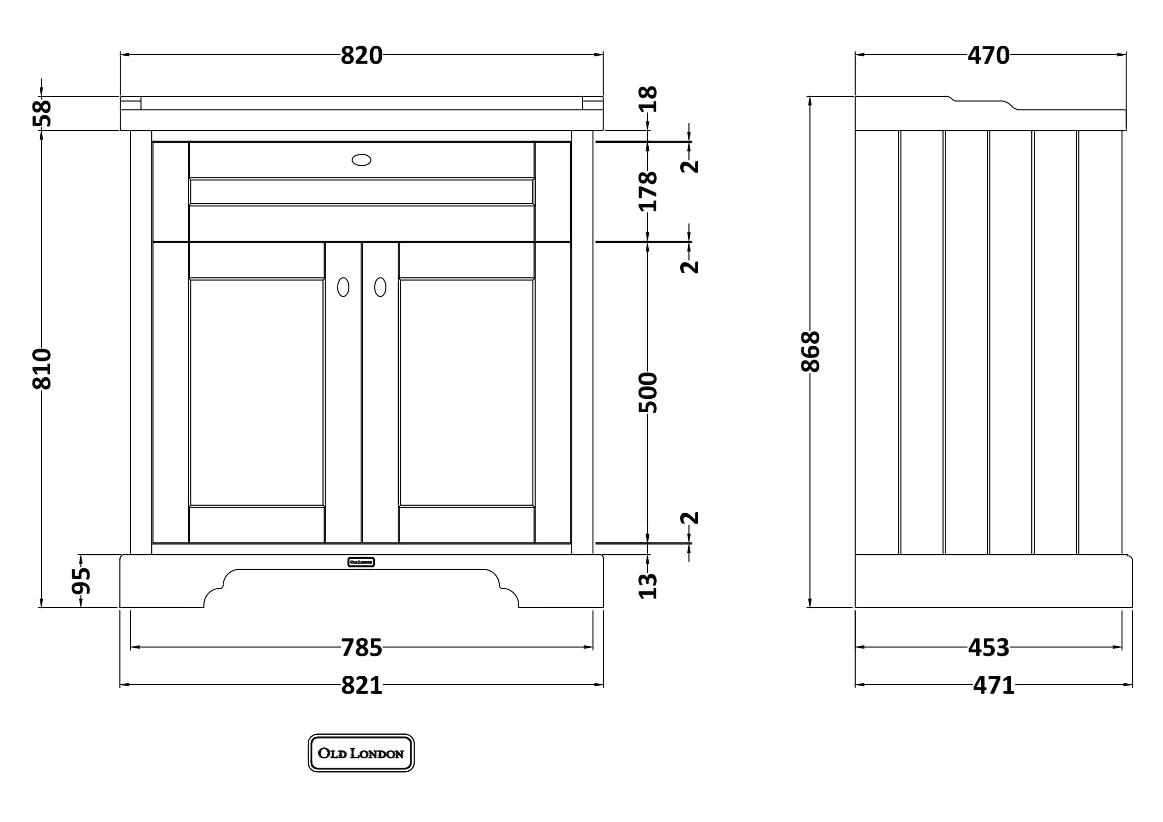 Elegant bathroom vanity unit with detailed technical drawing, showcasing dimensions and design features, perfect for custom bathroom renovations and storage solutions.