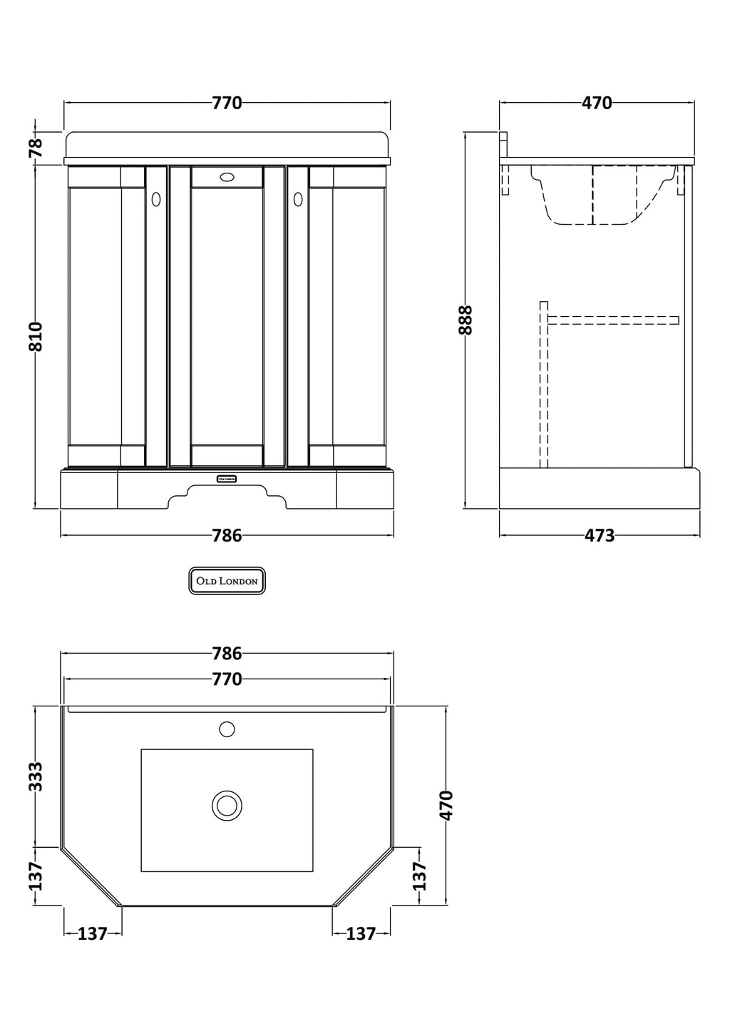 Elegant bathroom vanity unit with detailed technical drawing, featuring dimensions and design specifications for modern bathroom furniture. Perfect for planning bathroom renovations.