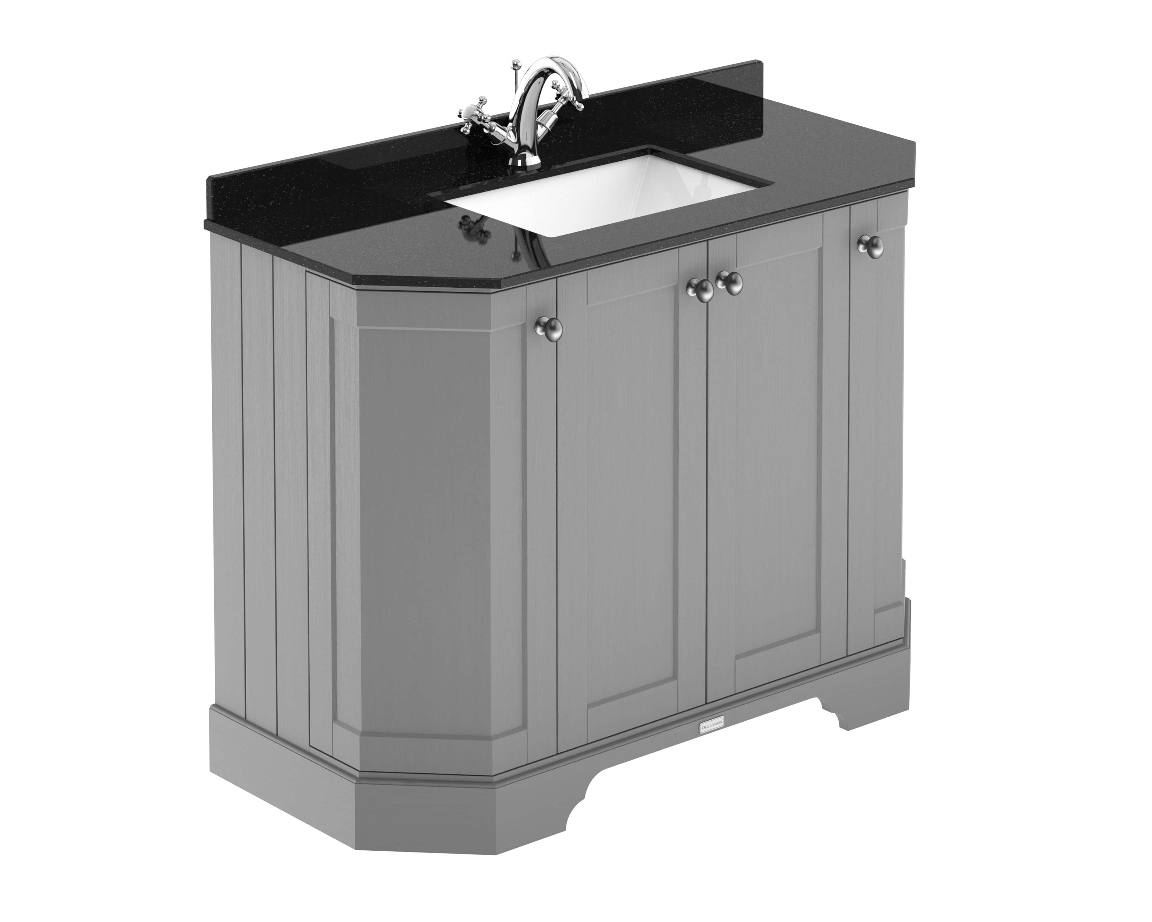 Black granite bathroom vanity with white ceramic sink and silver faucet, featuring storage cabinet with wooden panels, perfect for modern Bubly bathrooms.