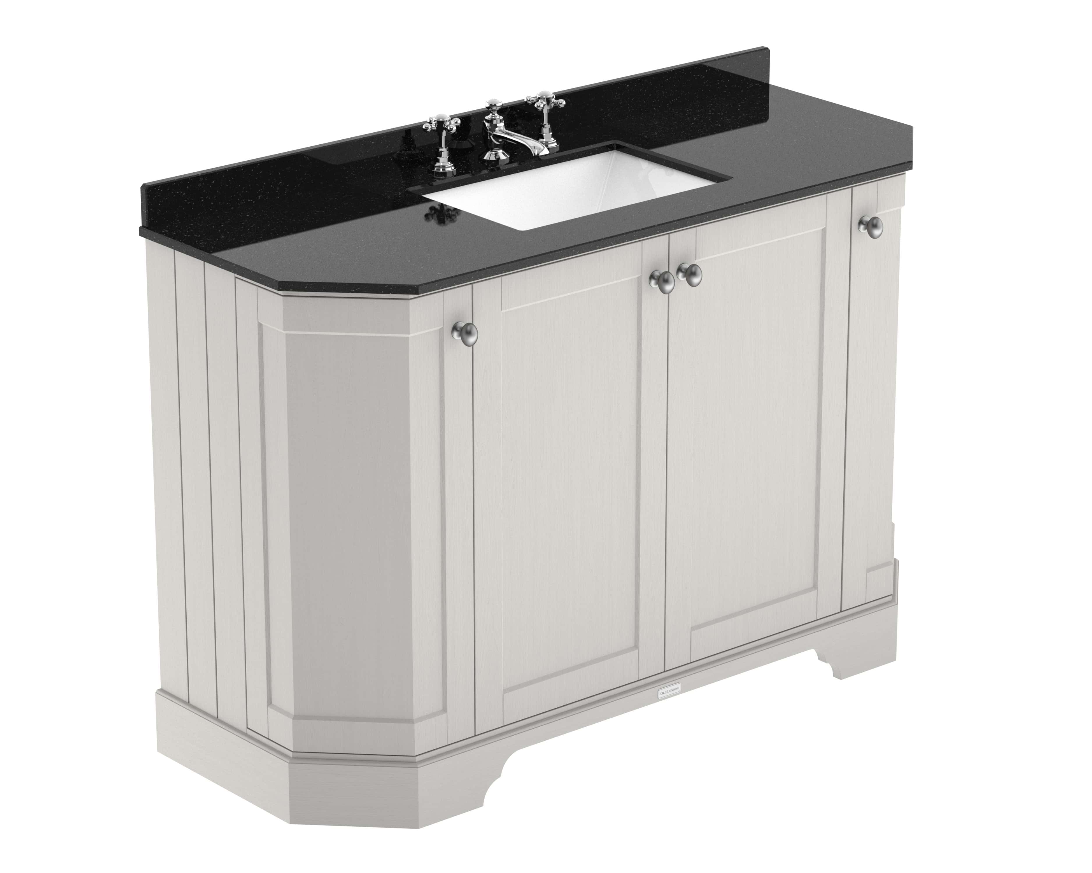 Premium bathroom vanity unit with black granite countertop and integrated sink, ideal for modern bathroom interiors. Durable and stylish design offering functional storage space.