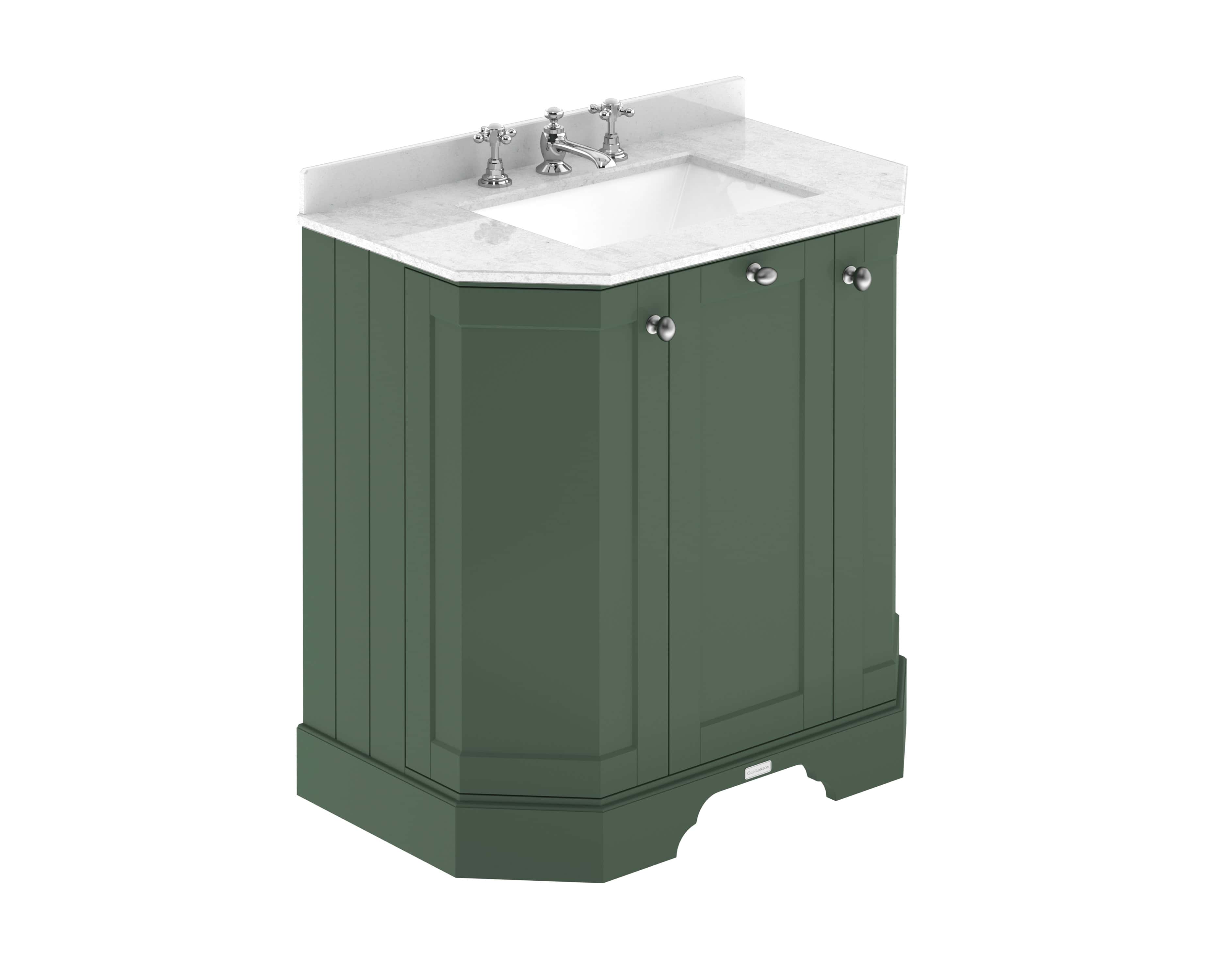 Stylish bathroom vanity cabinet with marble top, traditional design, green finish, and chrome hardware - perfect for luxury bathroom renovation.