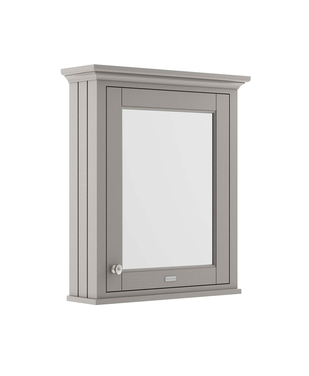 Elevated light grey bathroom mirror cabinet with storage space, traditional design, and classic wooden finish, ideal for modern and traditional bathrooms.