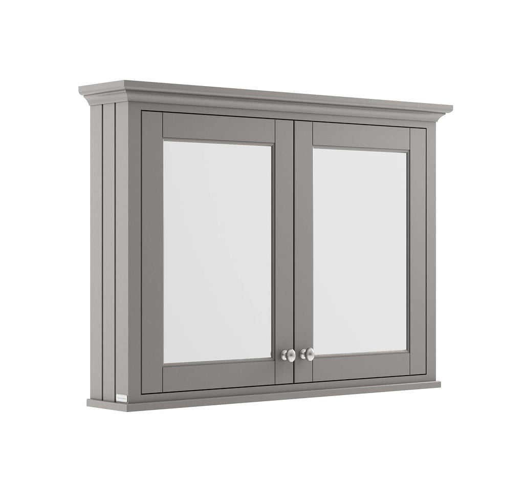 Stylish grey bathroom cabinet with mirrored doors, ideal for modern bathroom storage and decoration, featuring sleek design and ample space for toiletries.