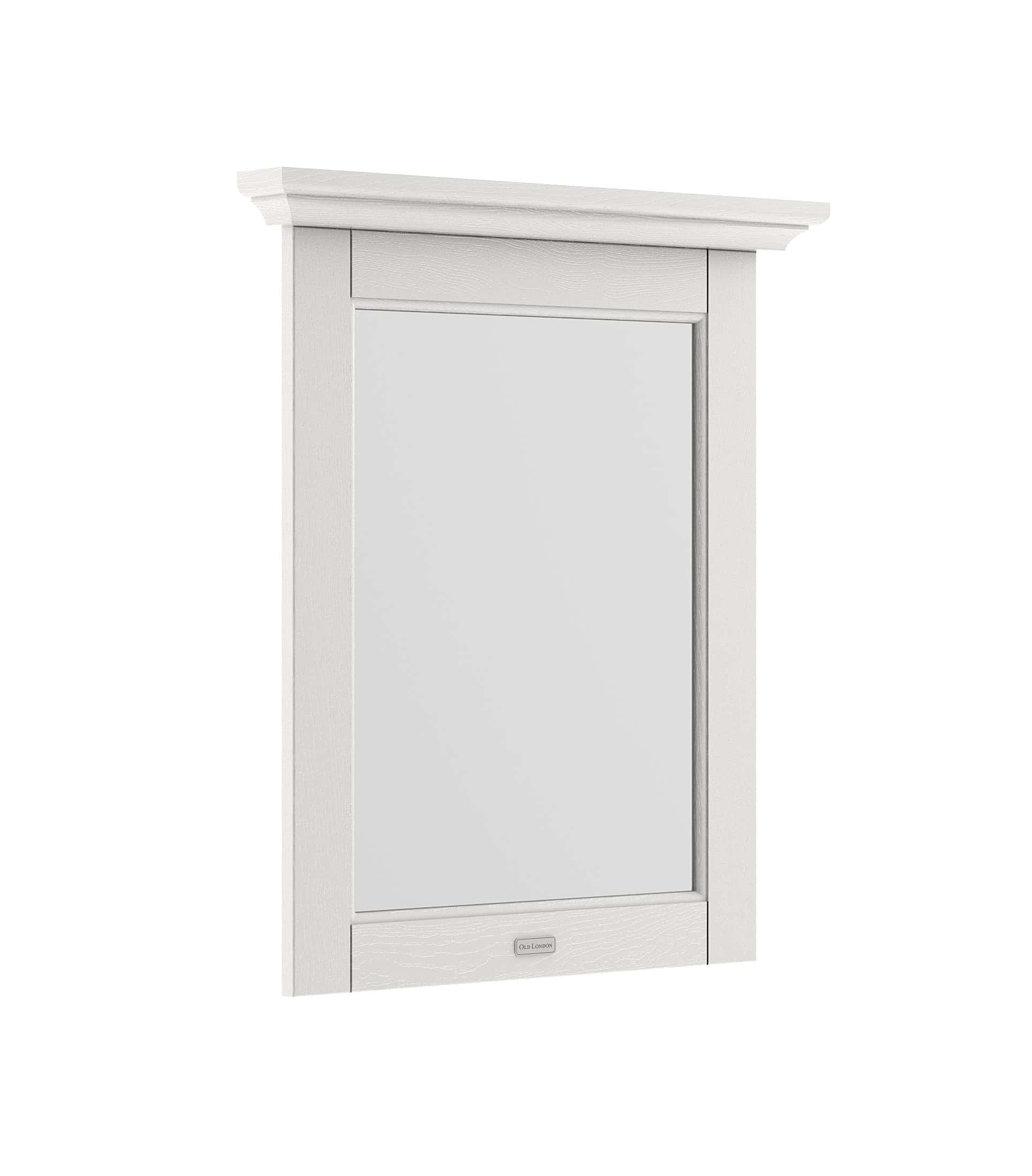 Bright white bathroom mirror with wooden frame, ideal for modern bathroom decor and vanity setups. Stylish, functional, and perfect for enhancing bathroom space and light.
