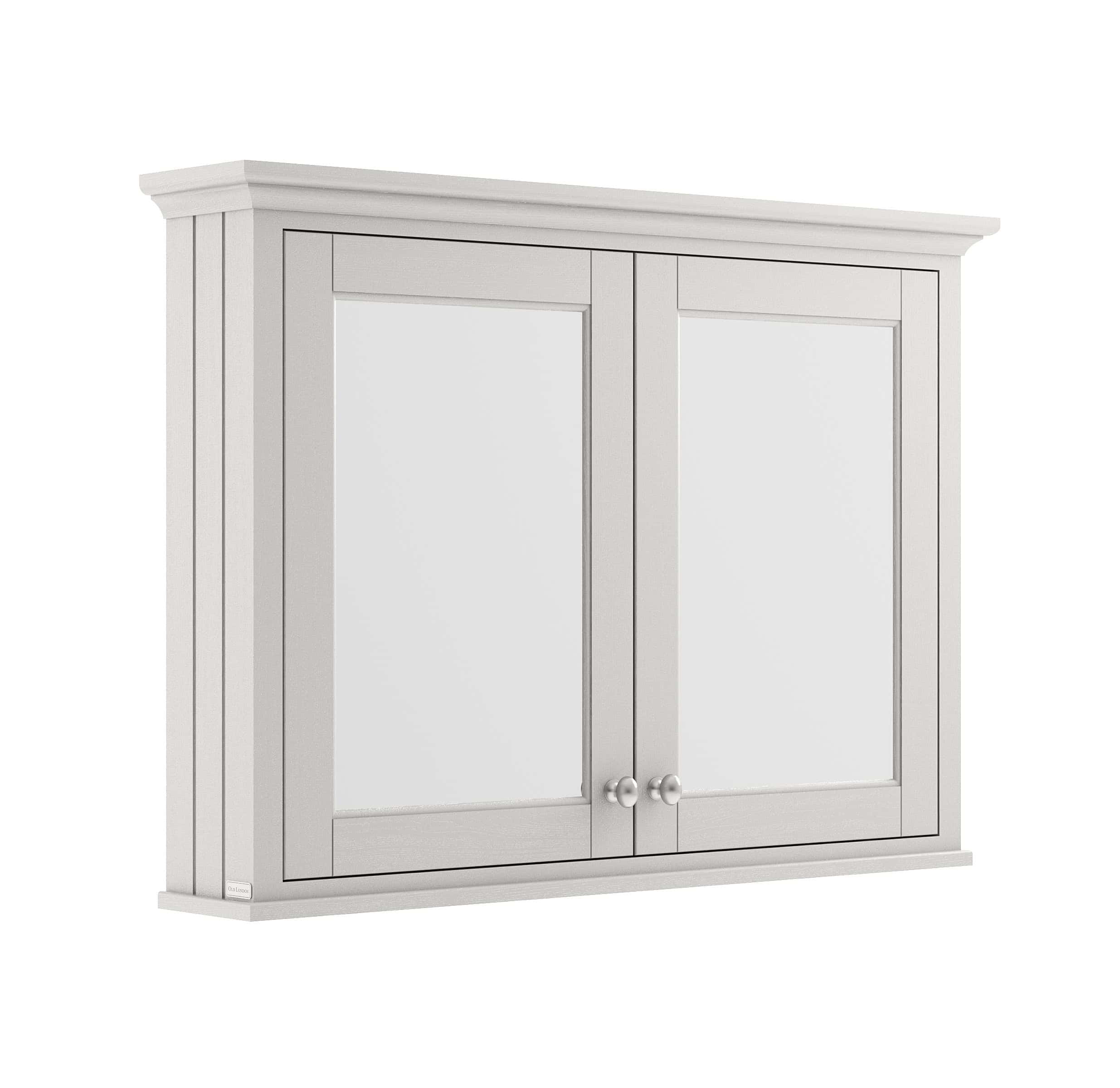 Elegant white bathroom wall cabinet with mirrored doors, perfect for bathroom storage and organisation, enhancing space with a classic design.