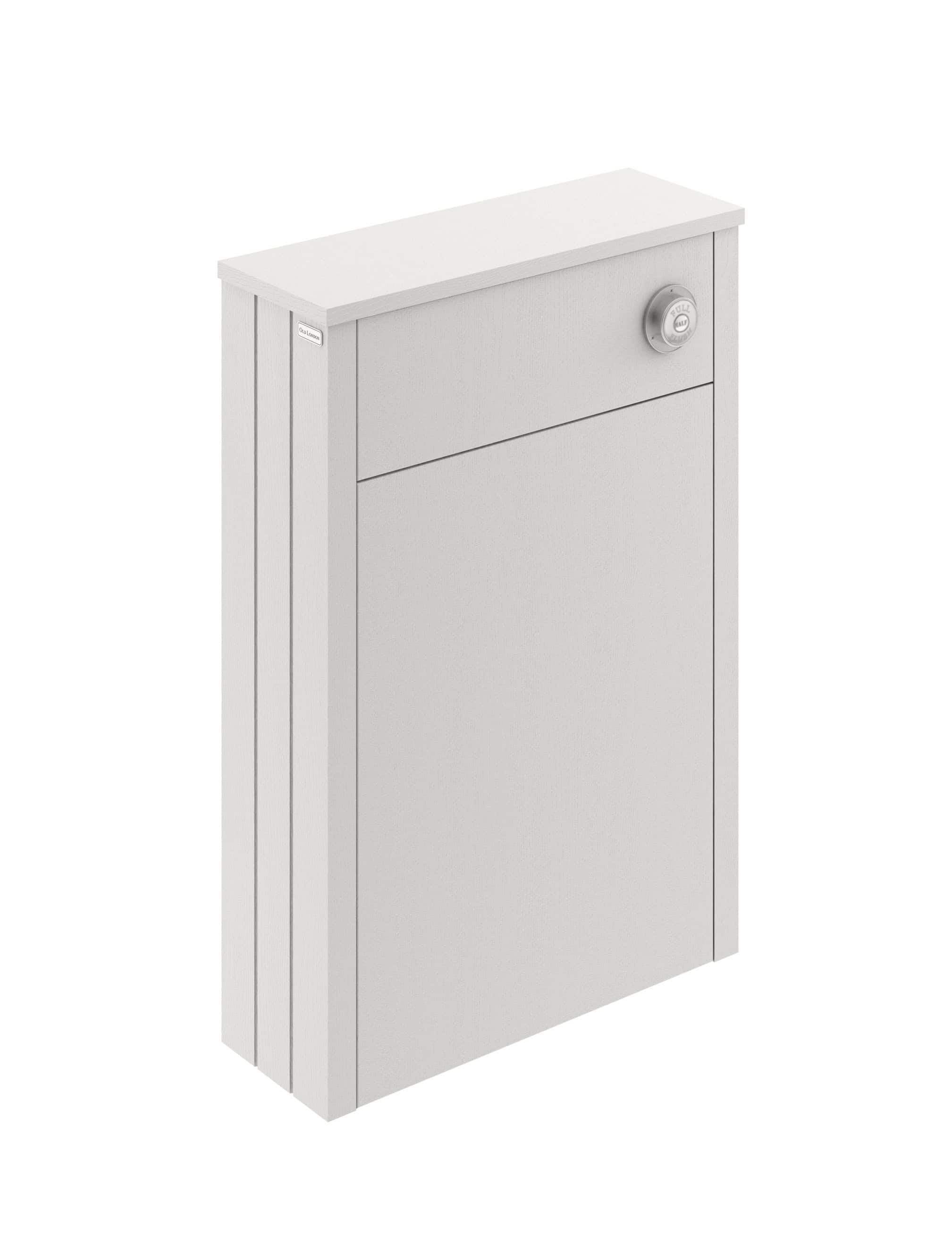 Minimalist white bathroom cabinet with a secure lock - Bubly Bathrooms.
