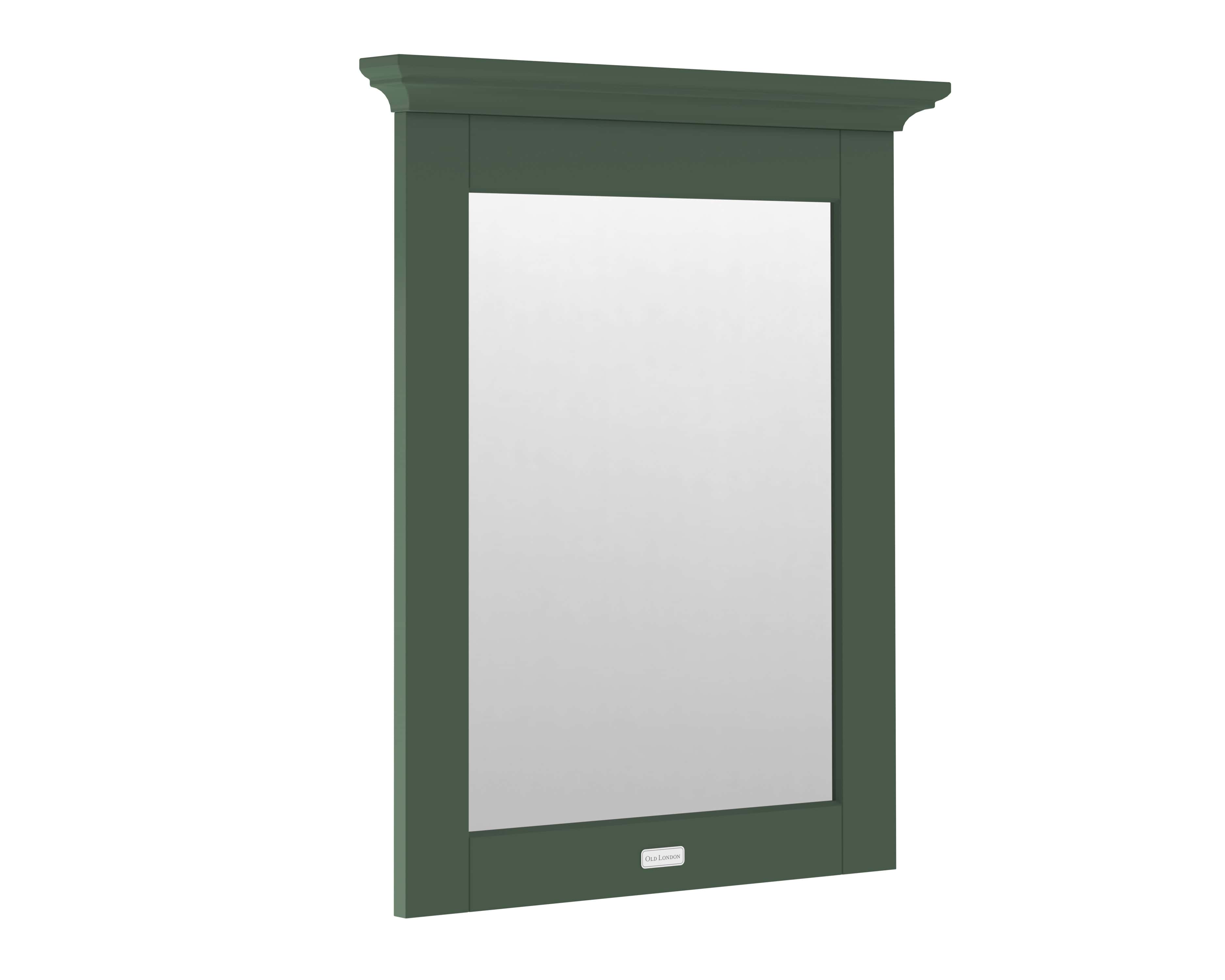 Elegant green bathroom mirror with classic wooden frame, ideal for contemporary and traditional bathroom decor. Perfect for enhancing space and adding a sophisticated touch to your bathroom.