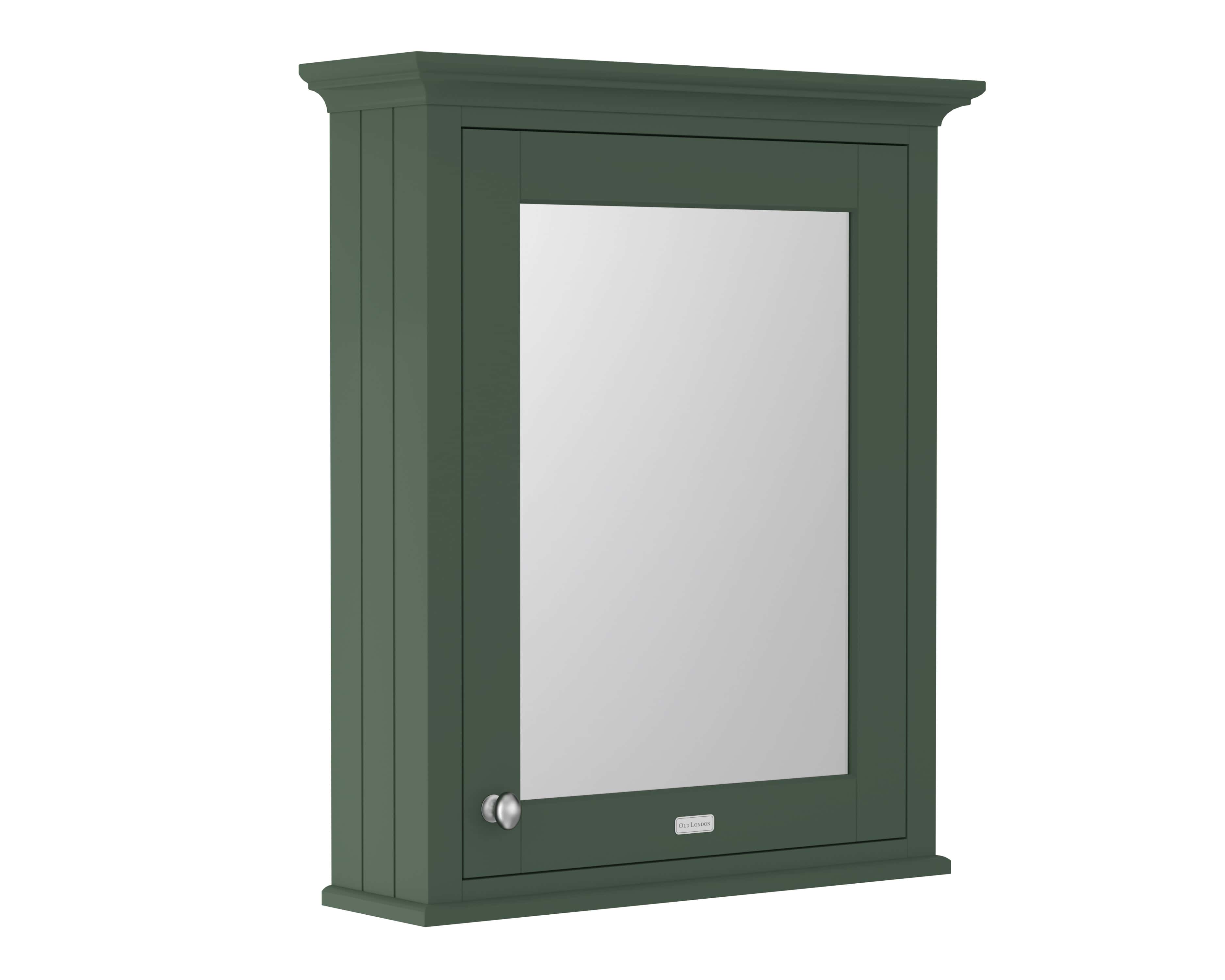 Polished green bathroom wall cabinet with mirror, compact storage for toiletries and bathroom essentials, classic design, suitable for traditional bathroom decor.