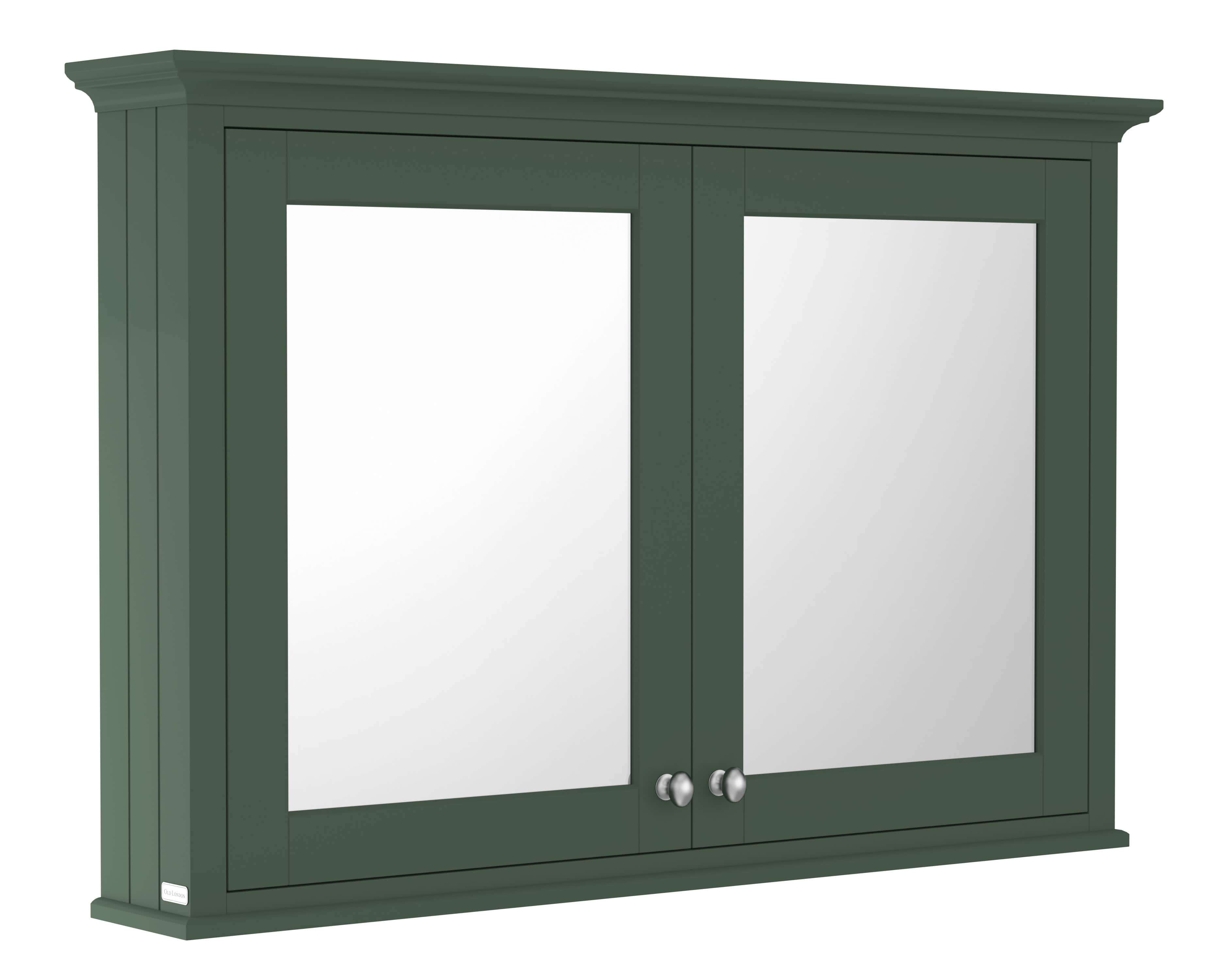 Elegant green bathroom wall cabinet with mirrored doors, perfect for stylish storage in modern or classic bathrooms, combining functionality with timeless design.
