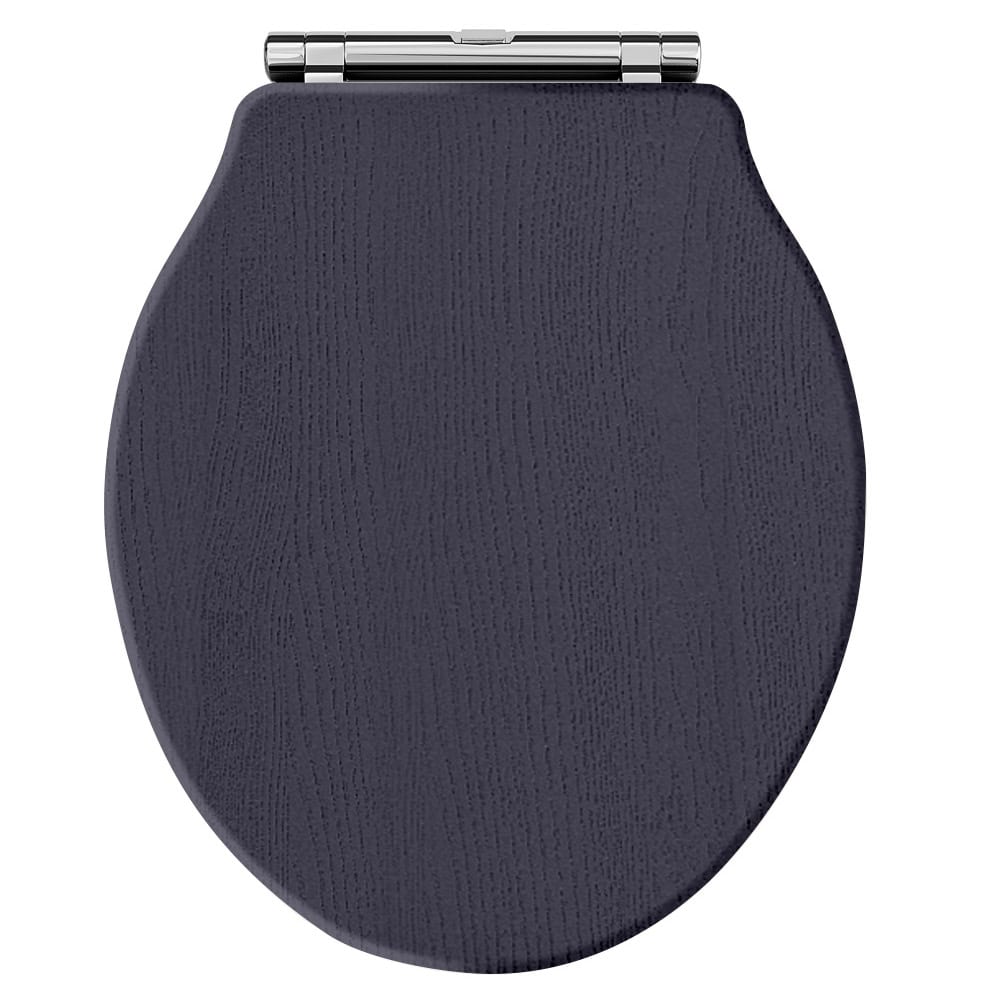 Elegant dark grey soft-close toilet seat with textured finish, perfect for modern bathrooms, combining comfort and durability.