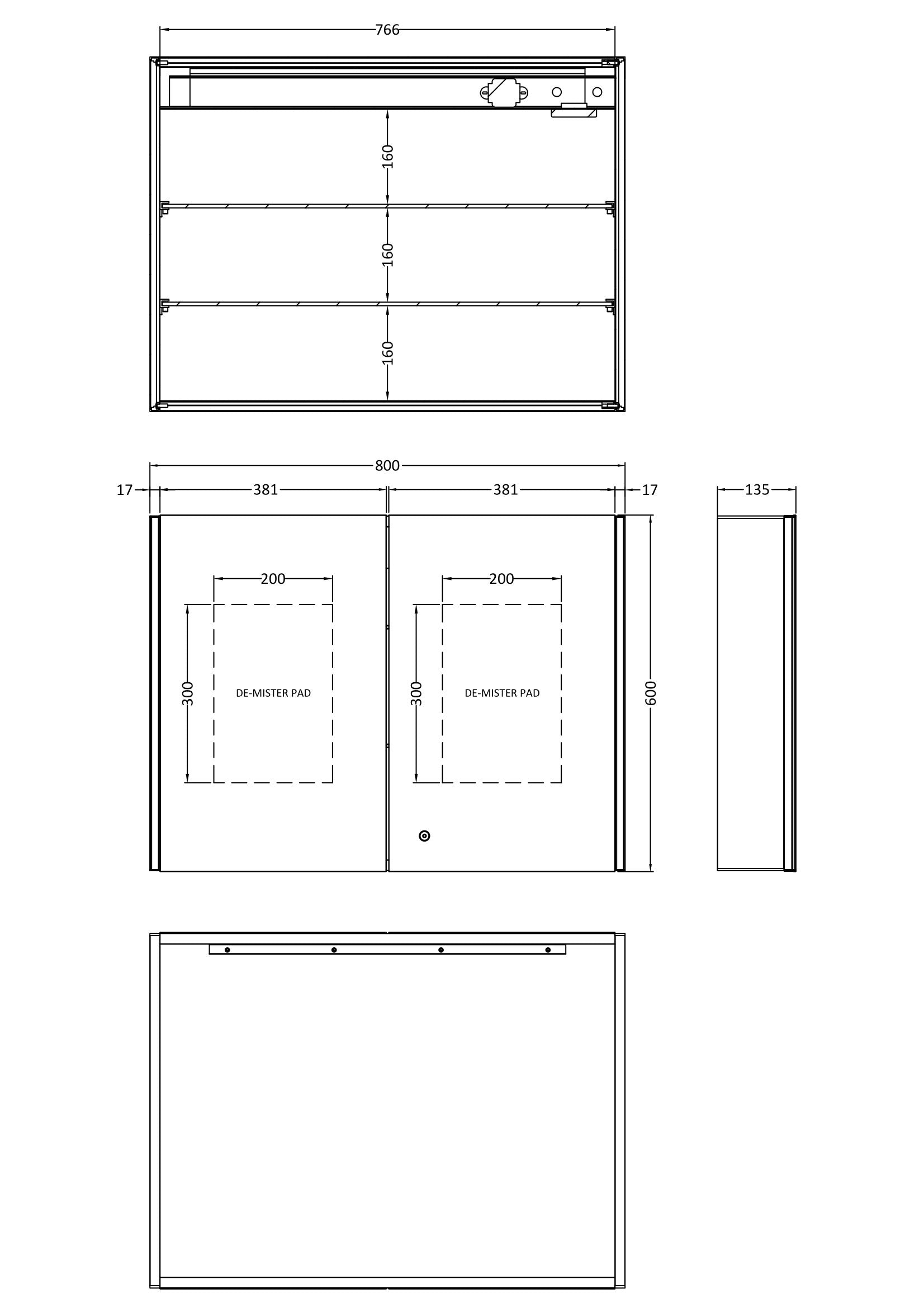 Aluminium bathroom cabinet with adjustable shelves and de-mister pads, ideal for modern bathrooms.