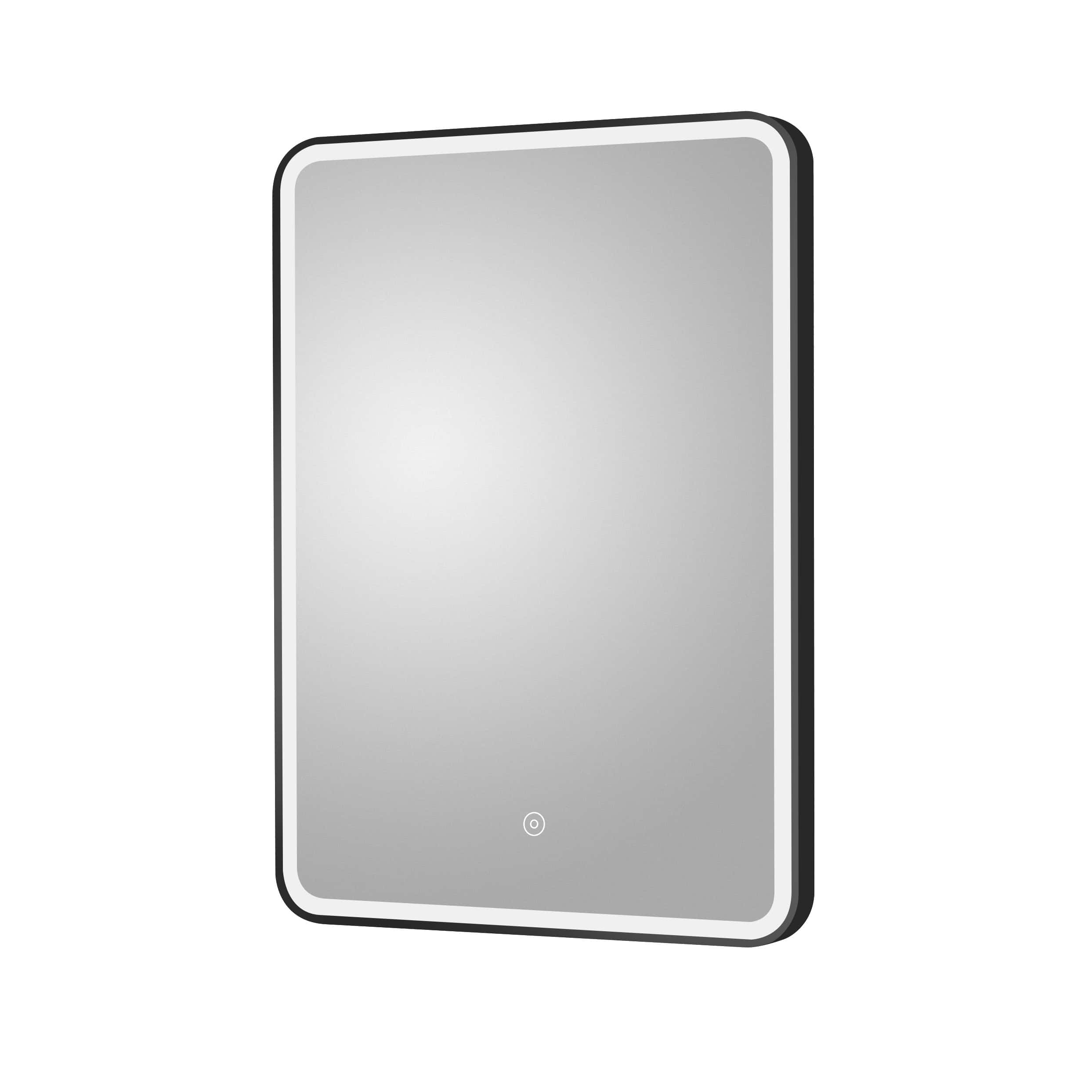 Touch-activated LED mirror for modern bathroom decor with sleek design and built-in lighting, ideal for grooming and styling routines.