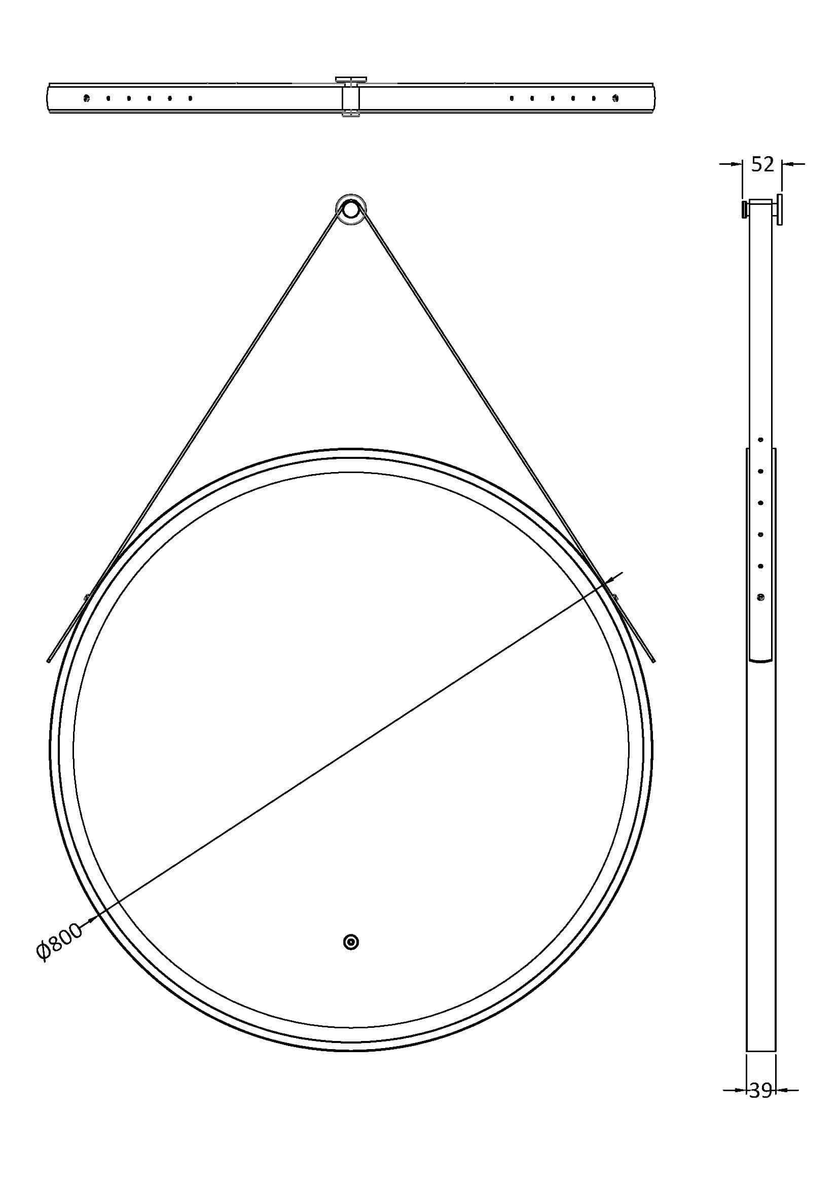 Round shower tray with adjustable hanging mechanism, ideal for modern bathroom designs, featuring durable material and precise dimensions for easy installation.