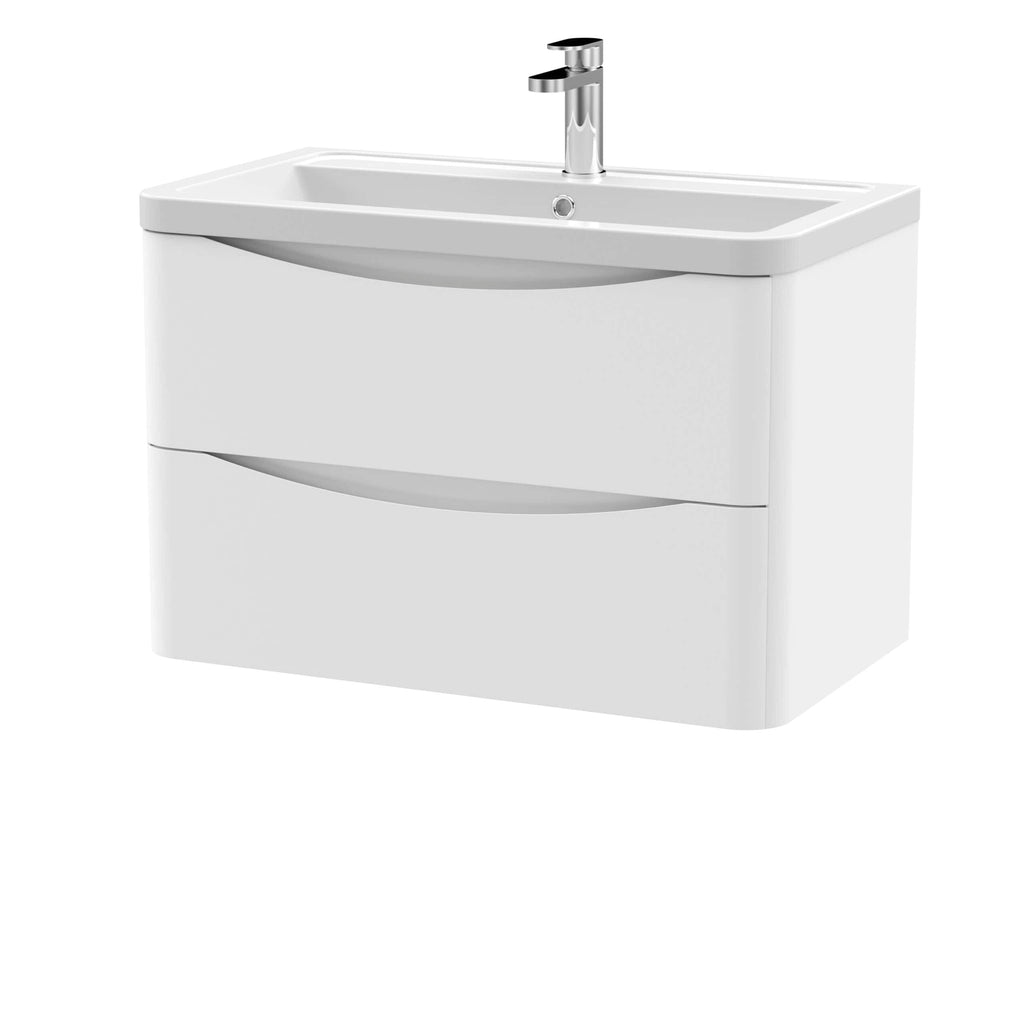 Modern white bathroom vanity with integrated sink and storage drawers, ideal for contemporary bathroom bathroom bathroom designs and space-efficient organisation.