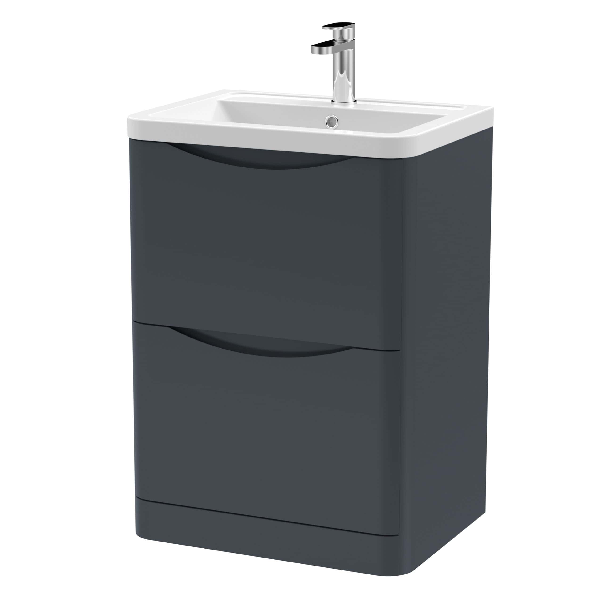 Chrome bathroom sink with integrated cabinet storage, modern design, ideal for contemporary bathrooms. Perfect for space-saving and organisation in your Bubly bathrooms.