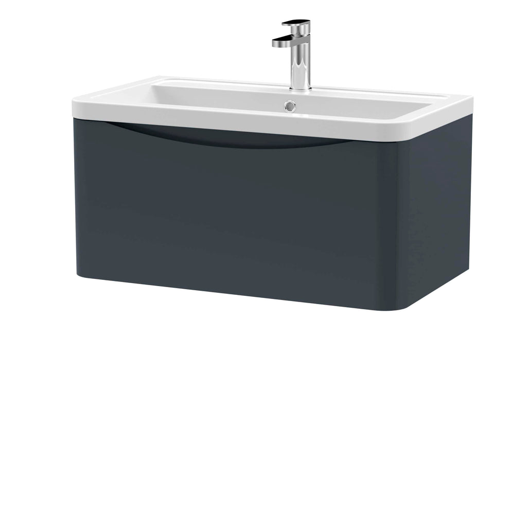Modern bathroom vanity unit with integrated sink and chrome tap for sleek bathroom storage and style.