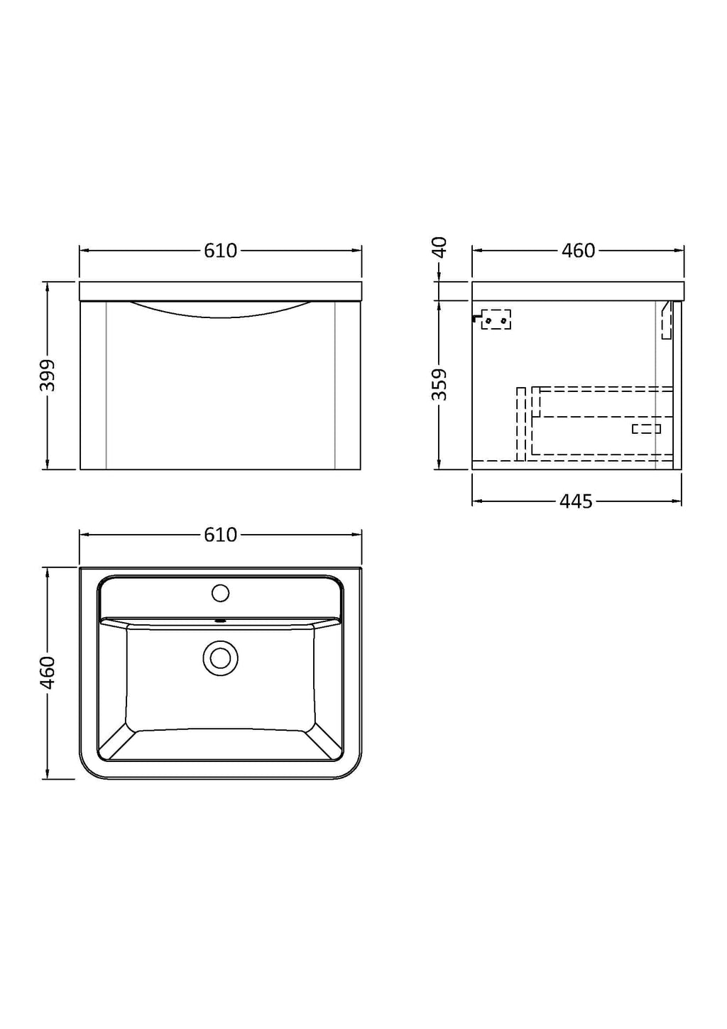 Modern bathroom sink with detailed technical drawing and measurements for optimal bathroom design and installation. Suitable for contemporary bathroom renovations and setups.