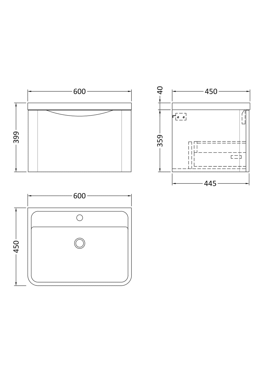 Smooth modern bathroom vanity unit with integrated sink, 600mm wide, ideal for contemporary bathroom designs, offers sleek storage and functionality, perfect for small to medium bathrooms.