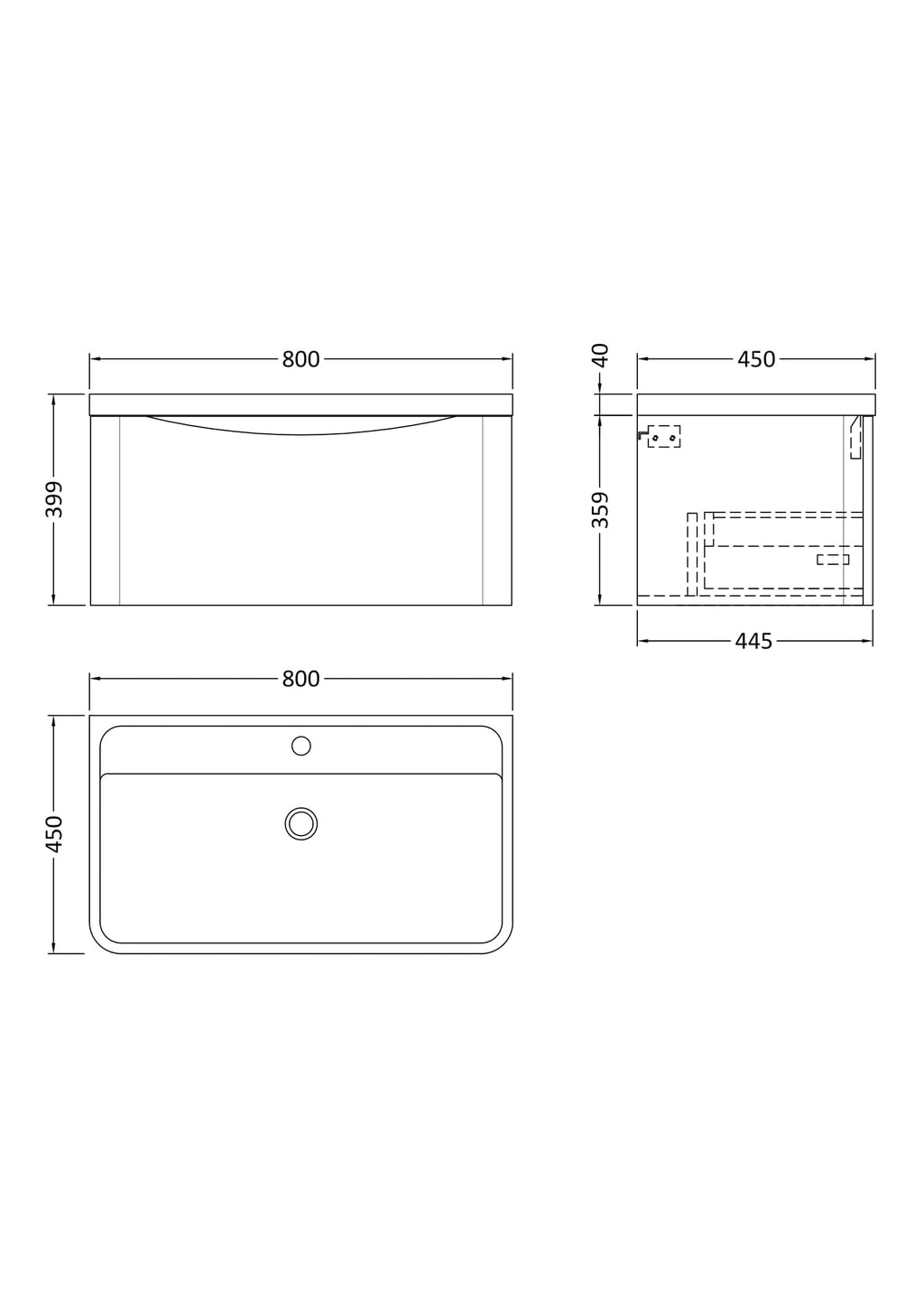 Sleek modern bathroom sink with dimensions 800mm x 450mm, featuring built-in drainage and stylish design for contemporary bathrooms. Perfect for upgrading your bathroom aesthetics.