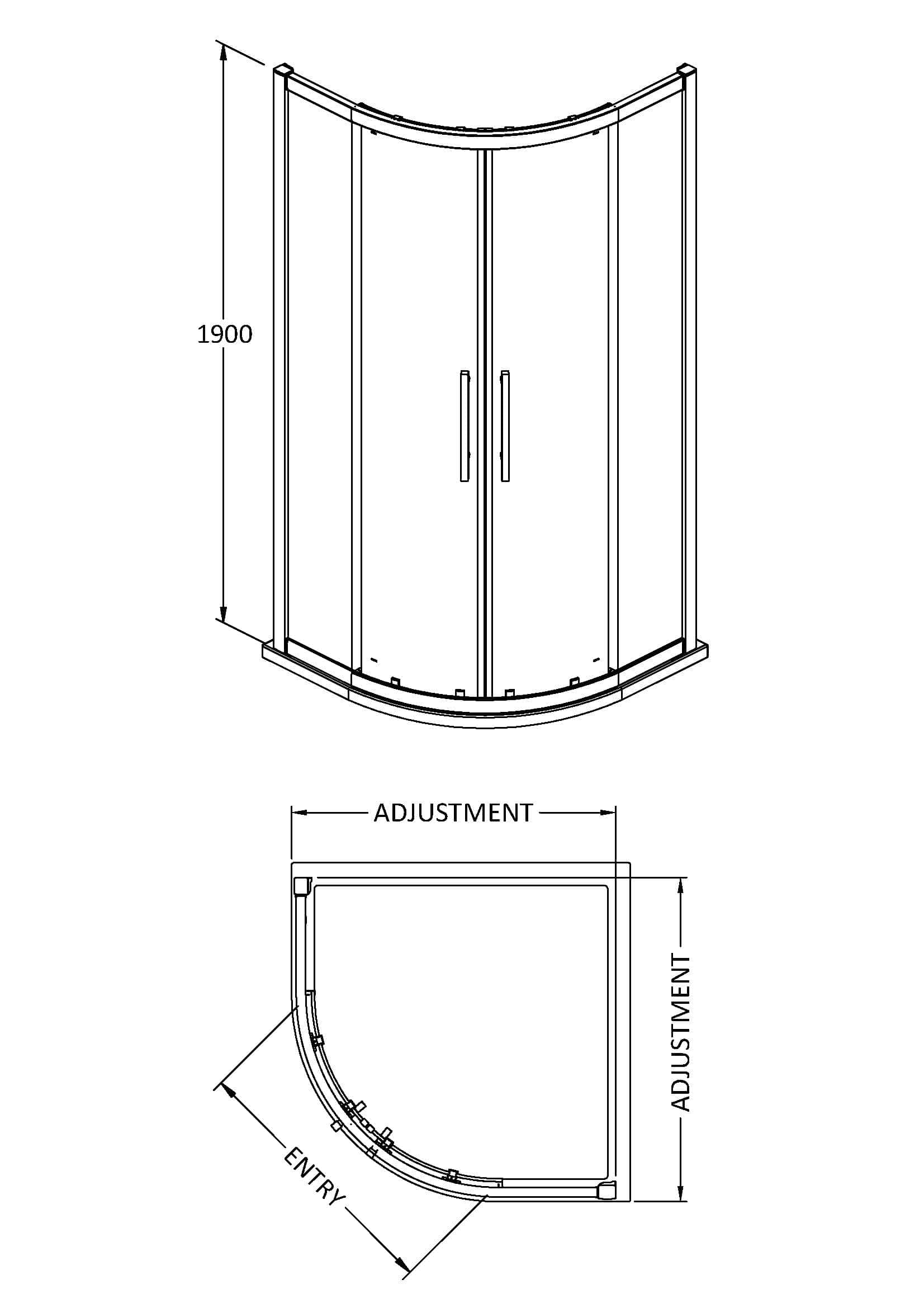 High-quality curved shower enclosure with adjustable panels, modern design, perfect for contemporary bathrooms. Features double doors with sleek handles for easy access.
